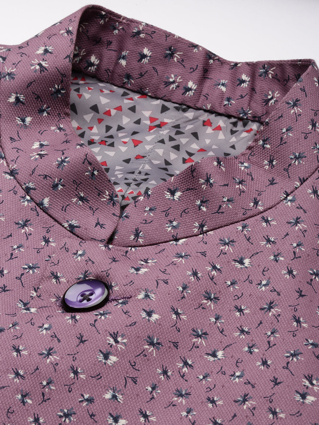 Men Lavender Printed Mandarin Collar Blazer