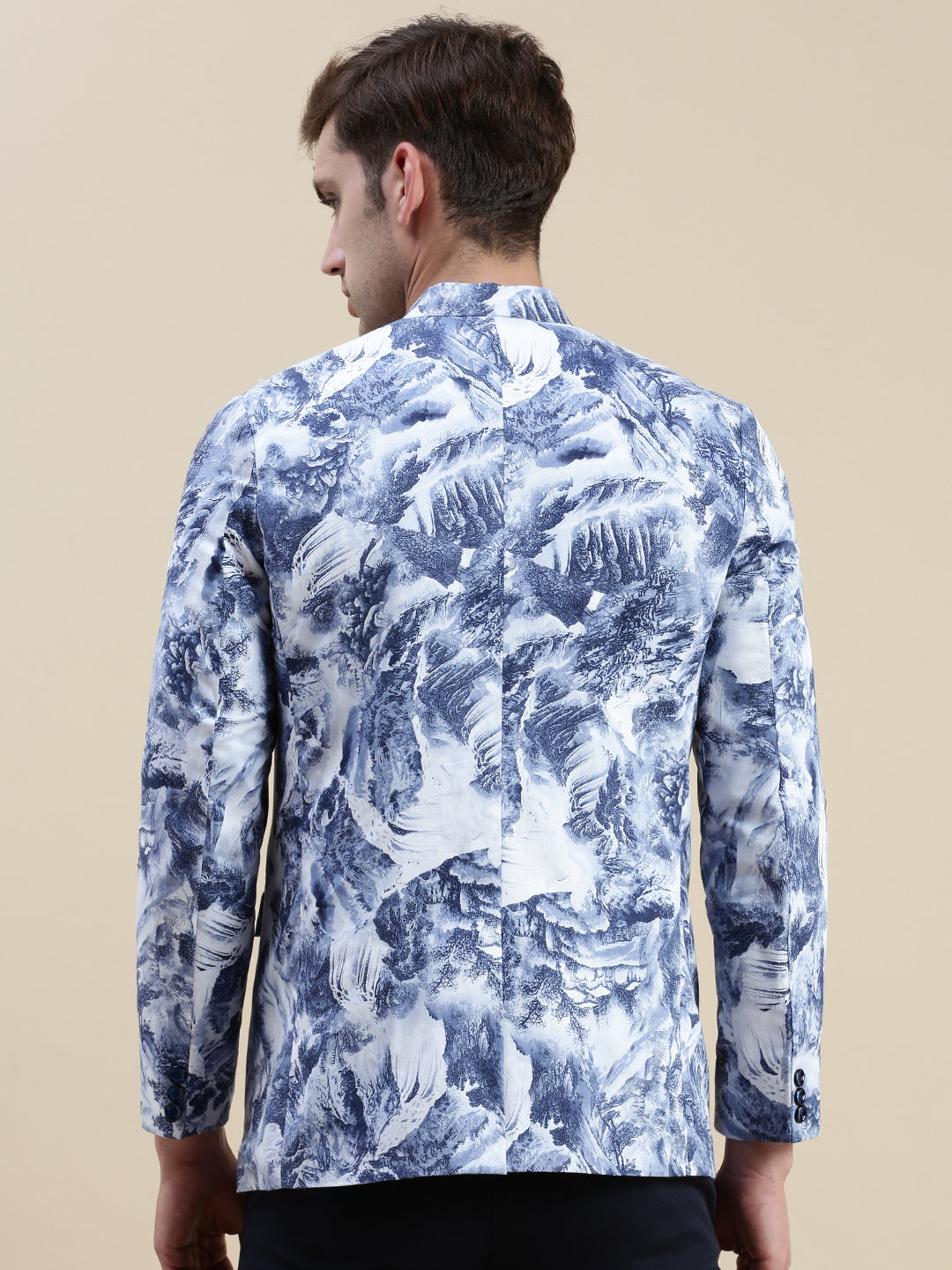 Men Blue Printed Casual Blazer