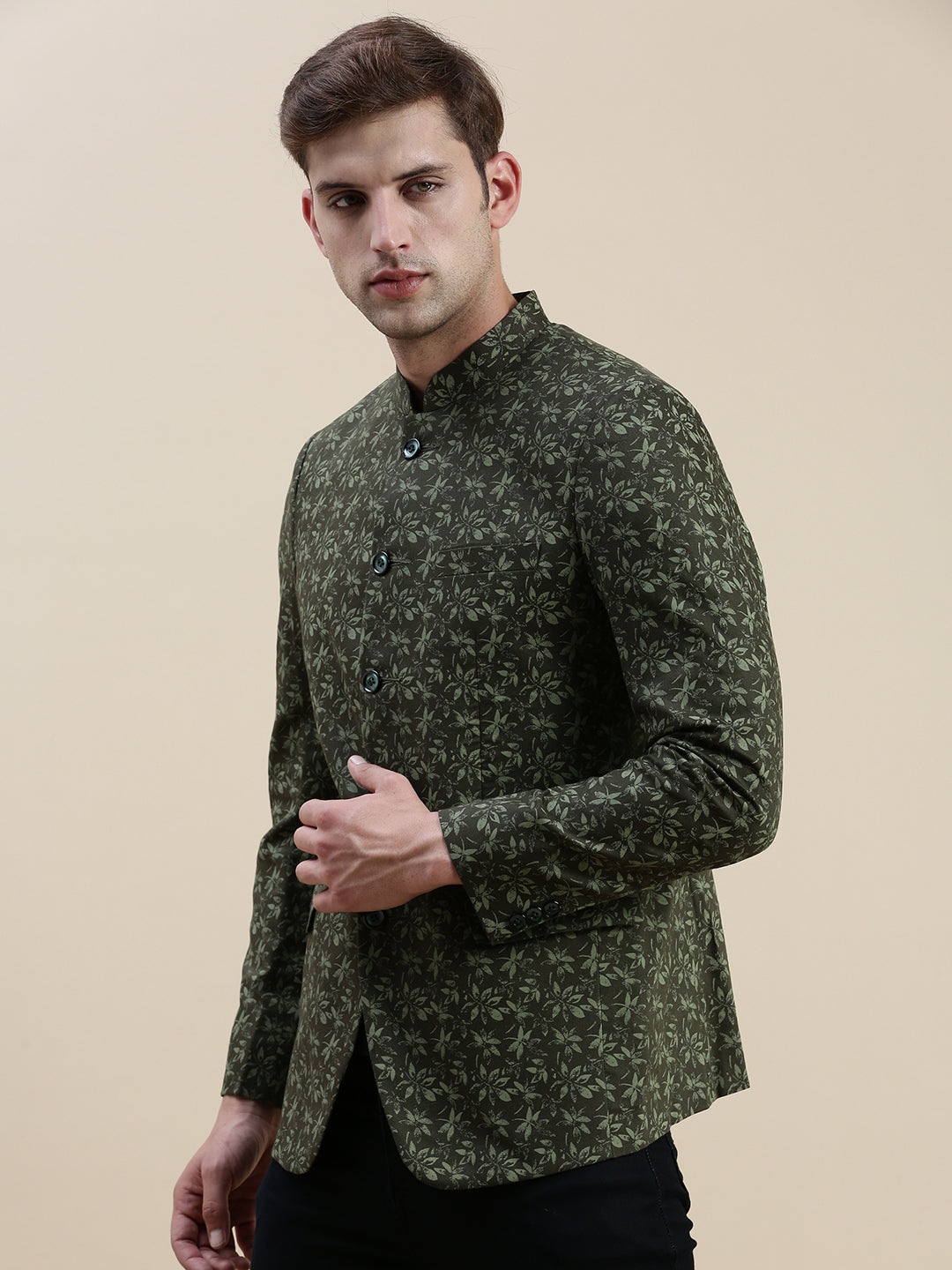 Men Green Printed Casual Blazer