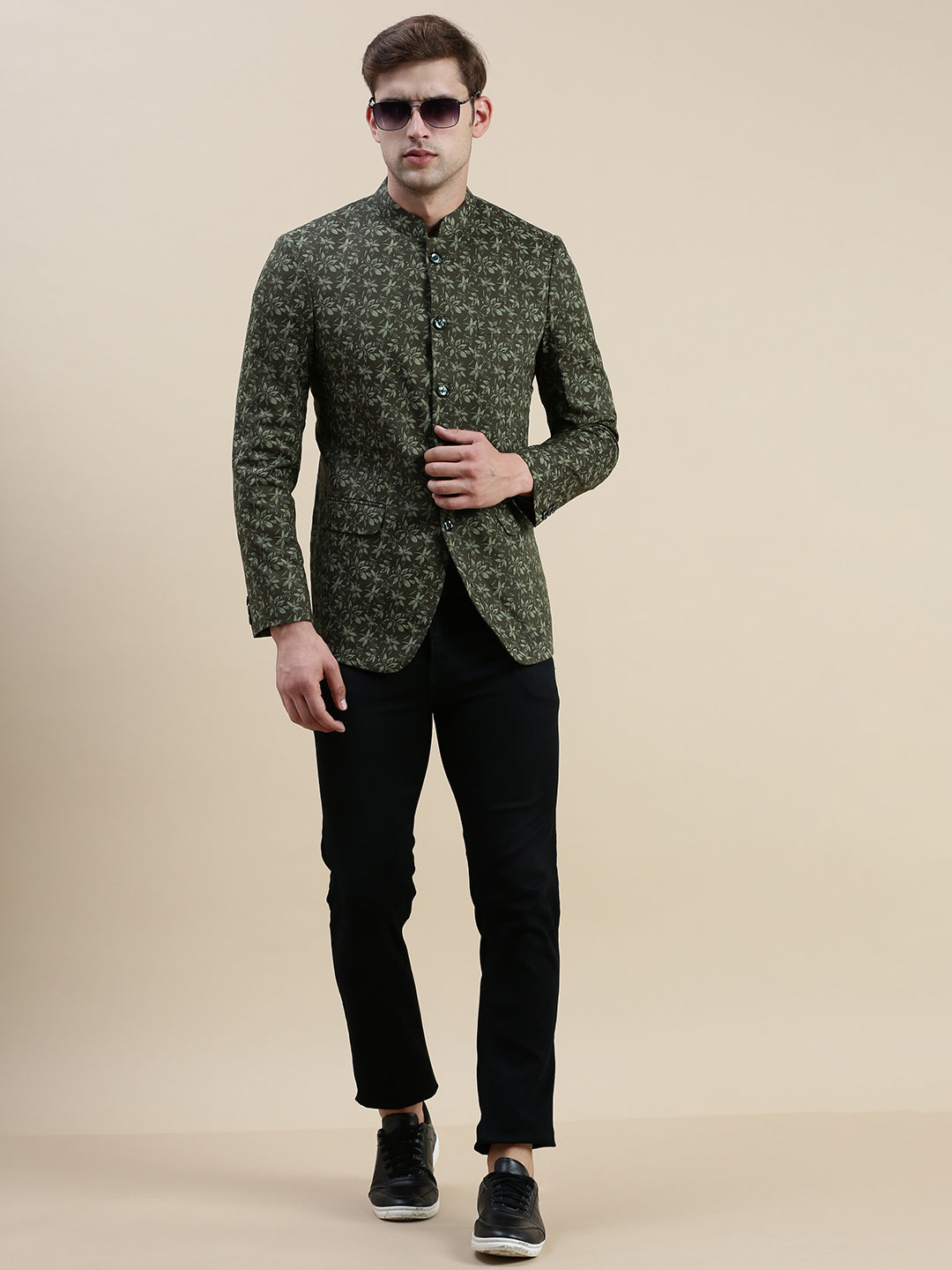 Men Green Printed Casual Blazer