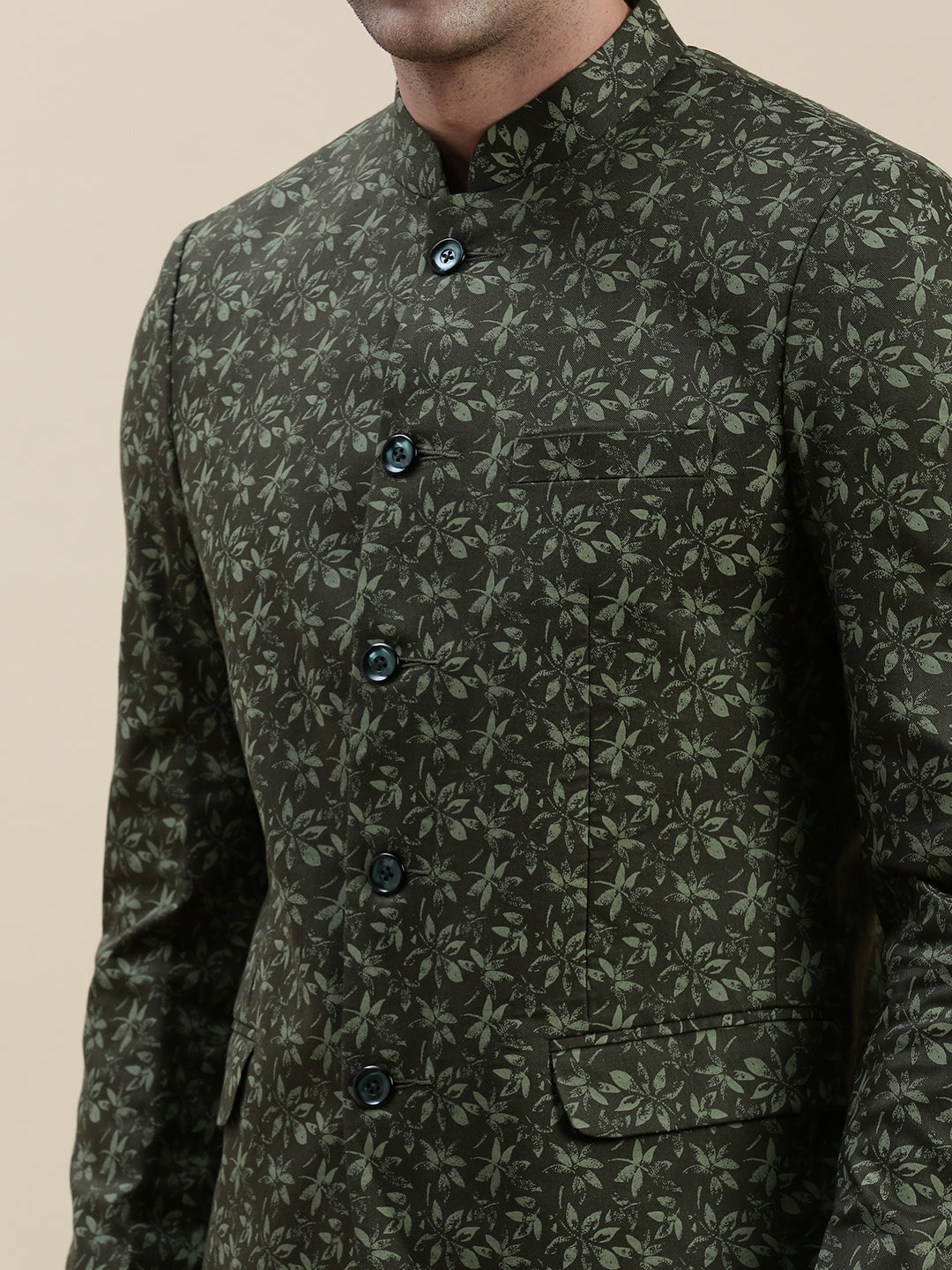 Men Green Printed Casual Blazer