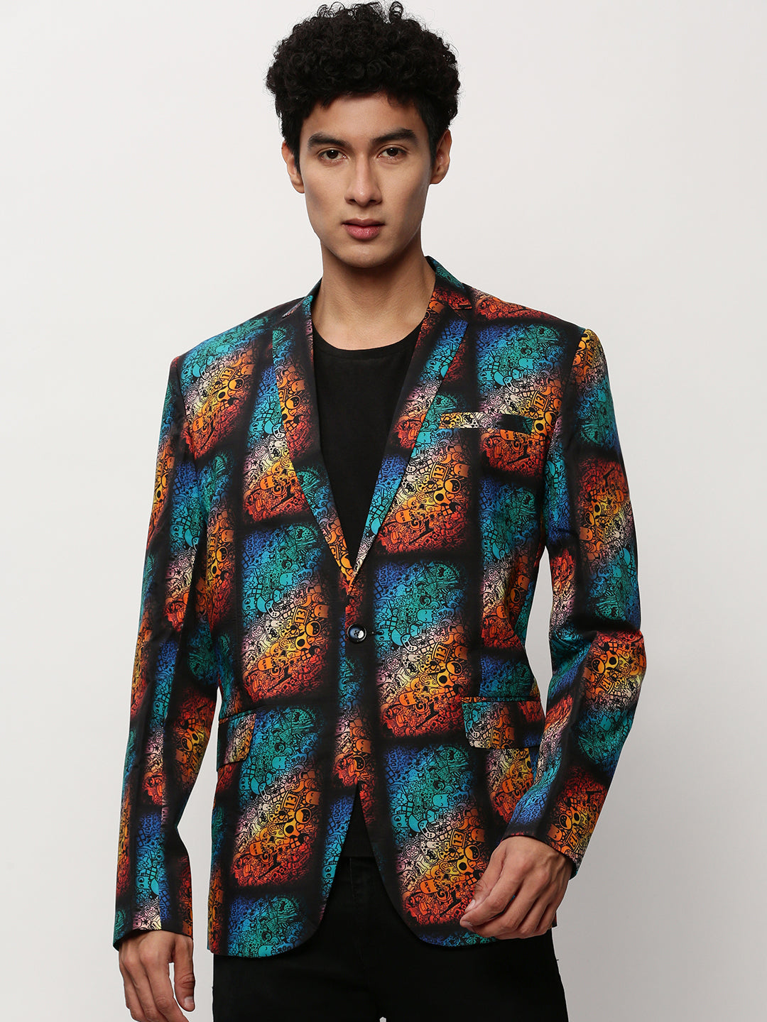 Men Black Printed Casual Blazers