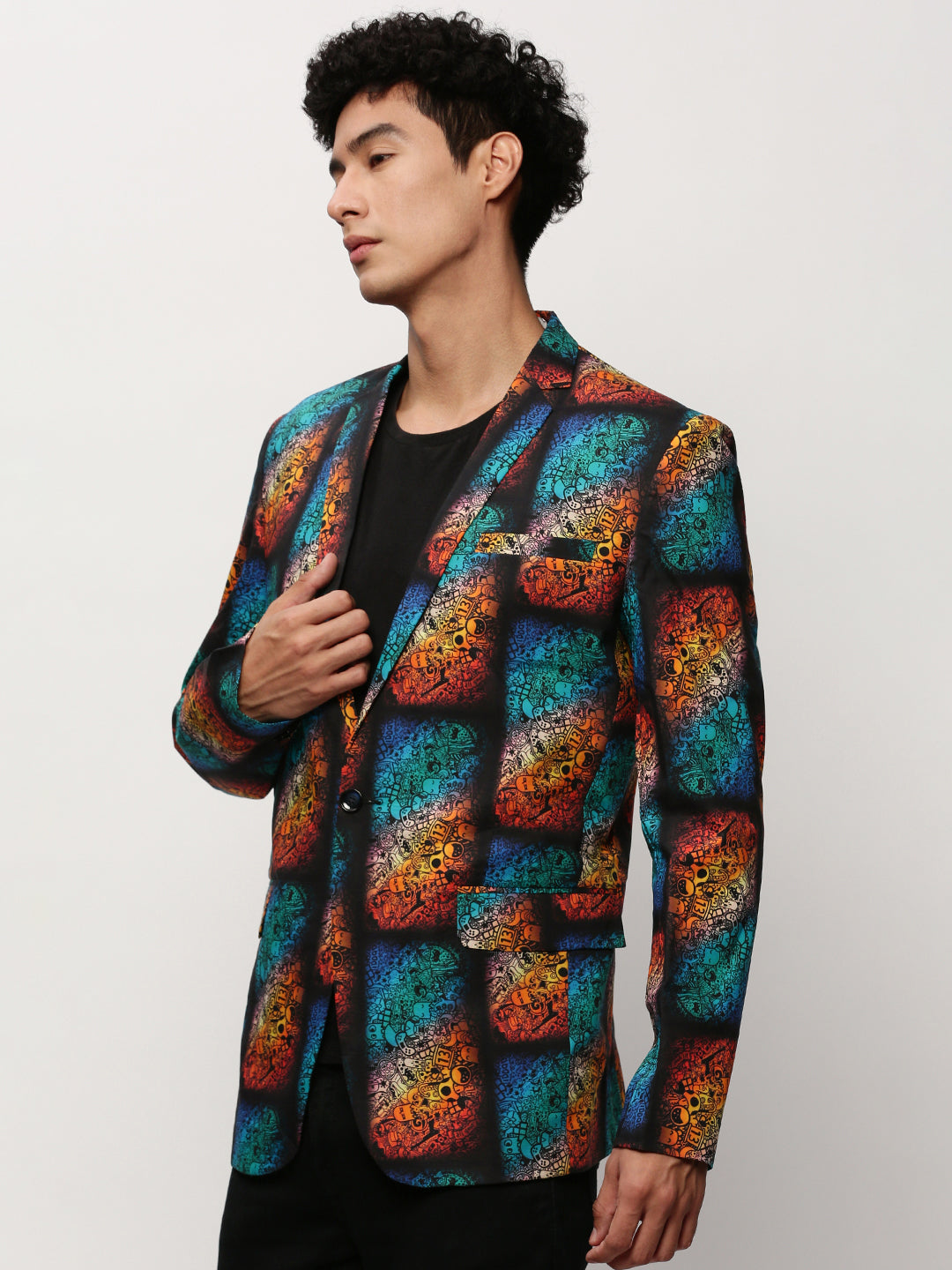 Men Black Printed Casual Blazers