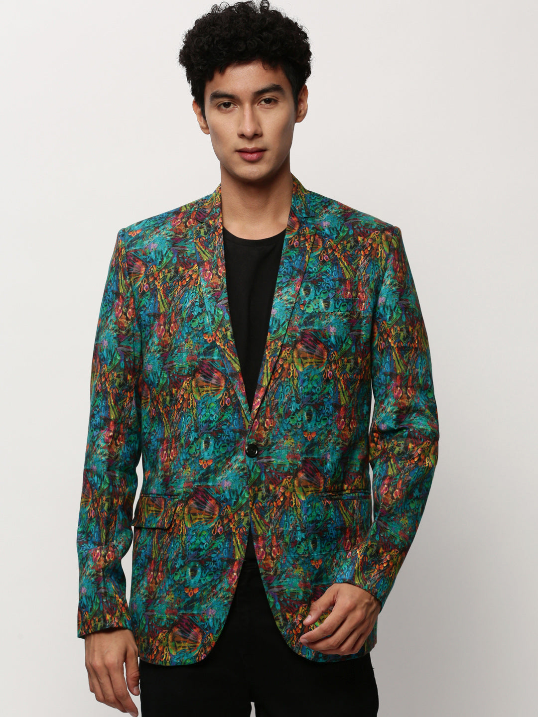 Men Blue Printed Casual Blazers