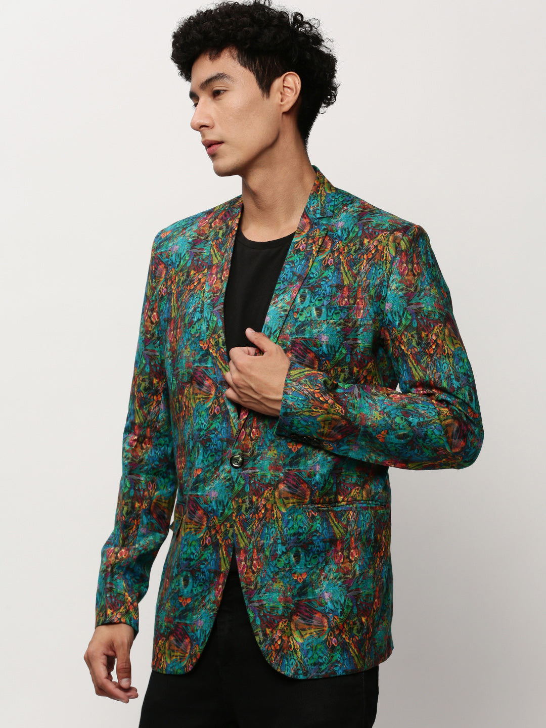 Men Blue Printed Casual Blazers