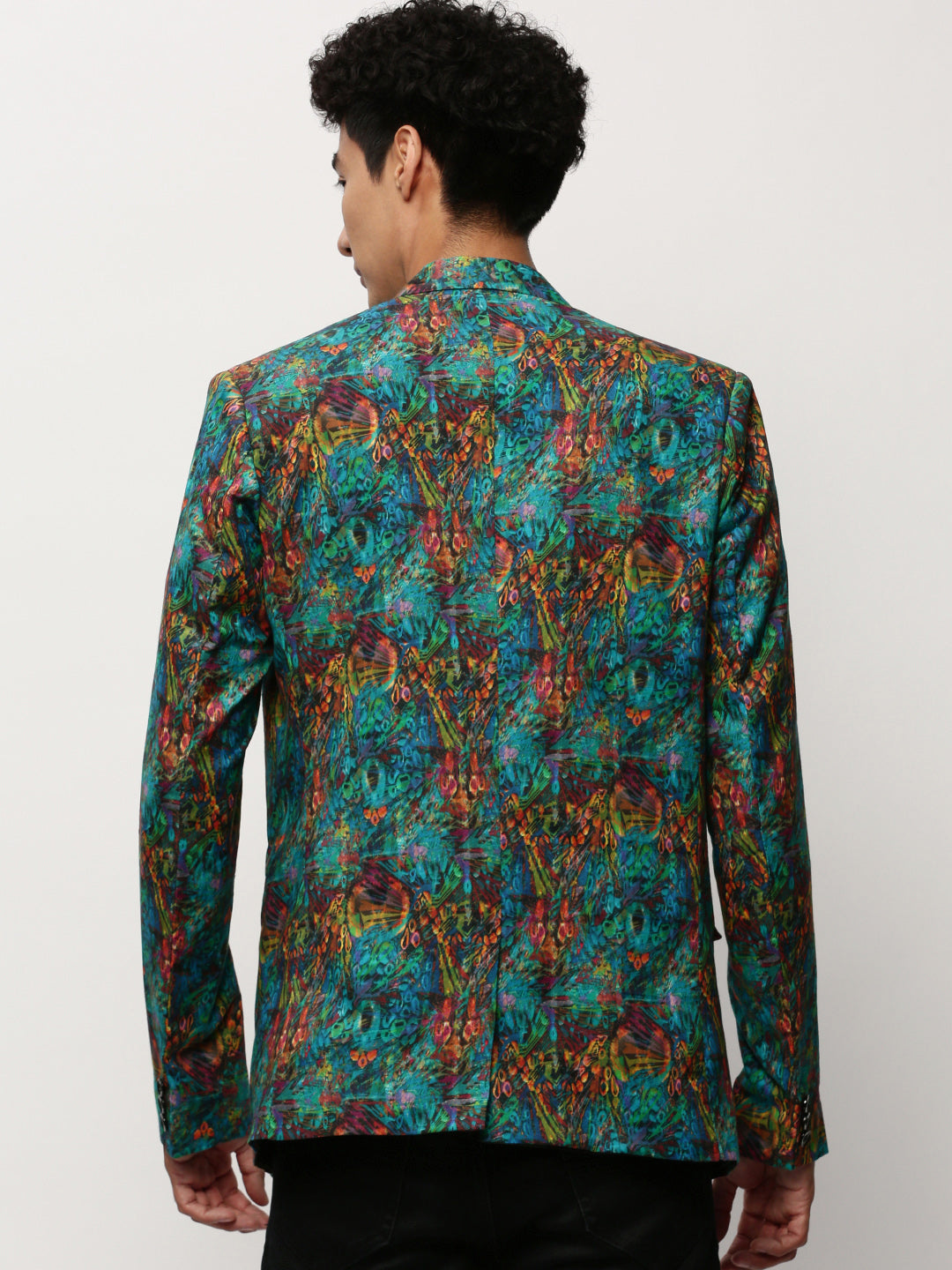 Men Blue Printed Casual Blazers