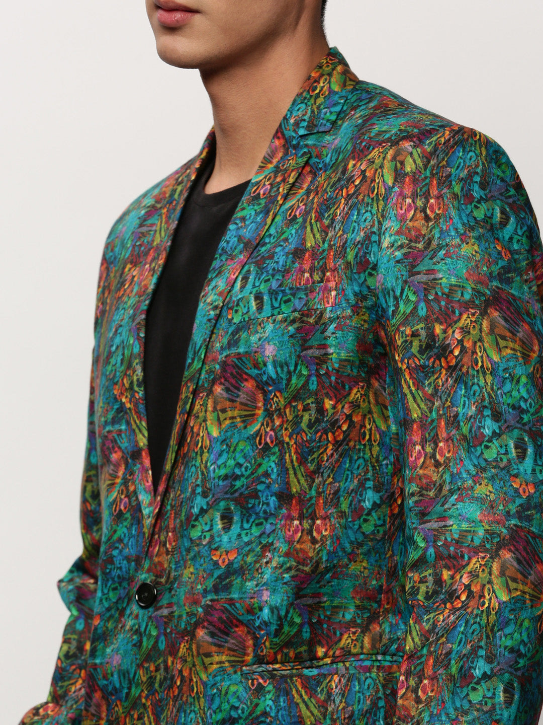 Men Blue Printed Casual Blazers