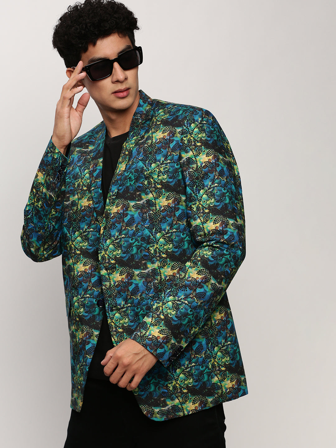 Men Blue Printed Casual Blazers