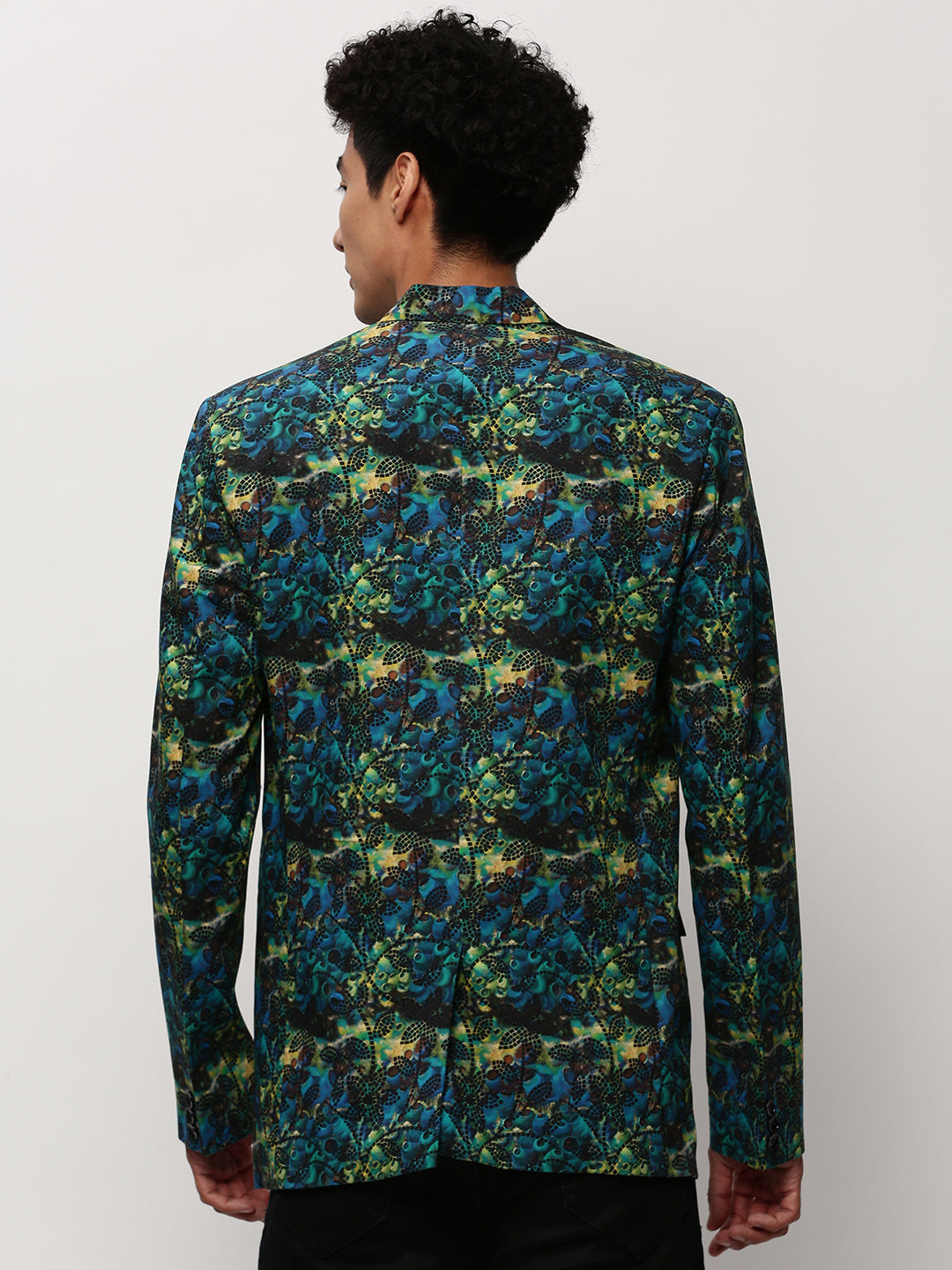 Men Blue Printed Casual Blazers