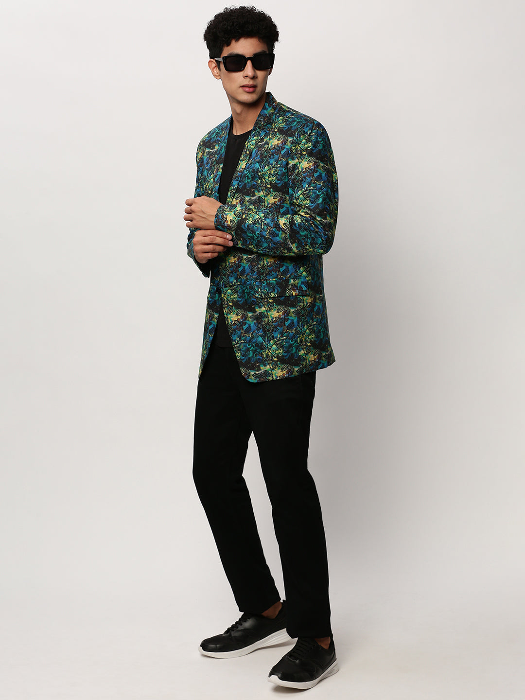 Men Blue Printed Casual Blazers