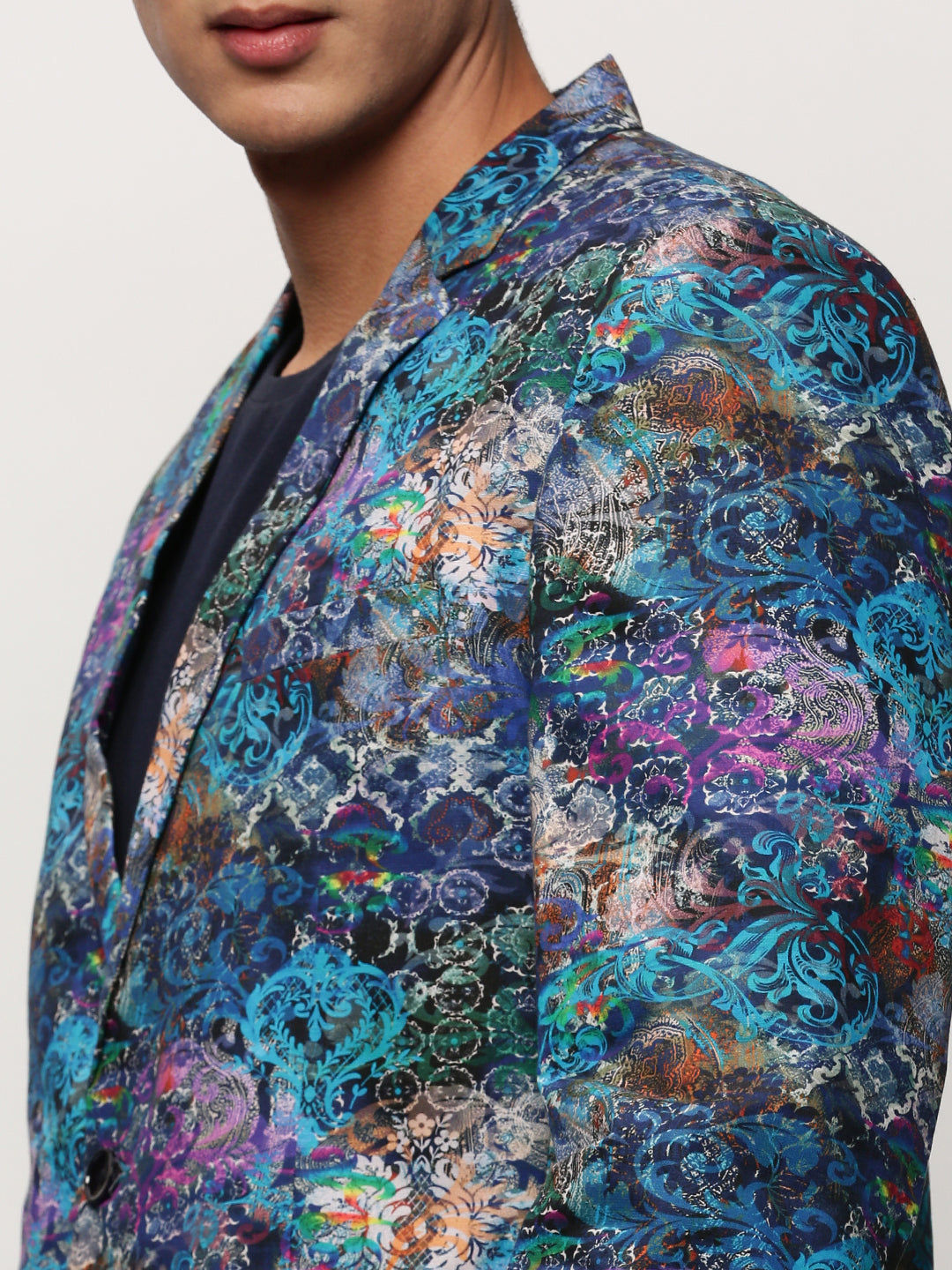 Men Blue Printed Casual Blazers