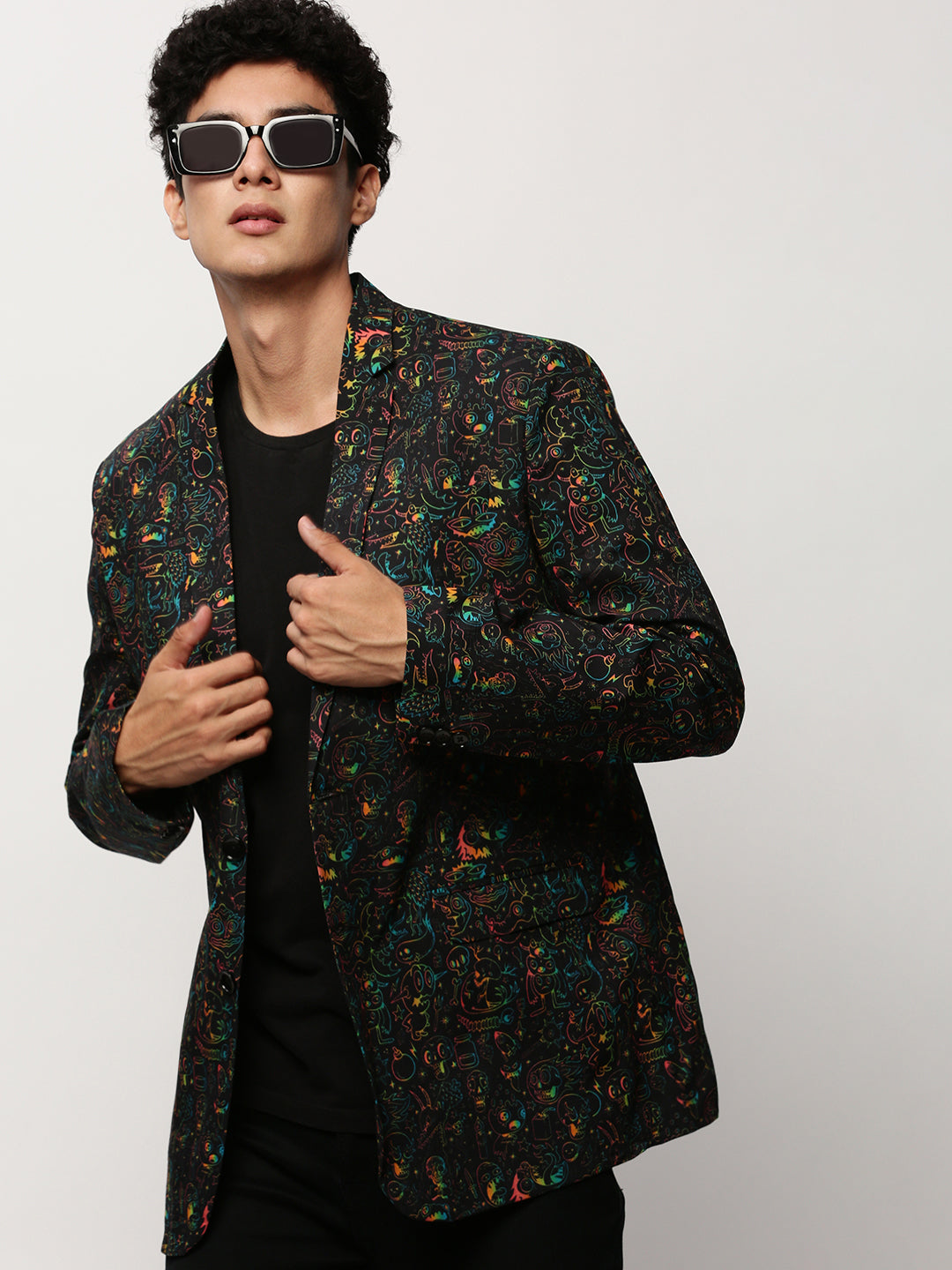 Men Black Printed Casual Blazers