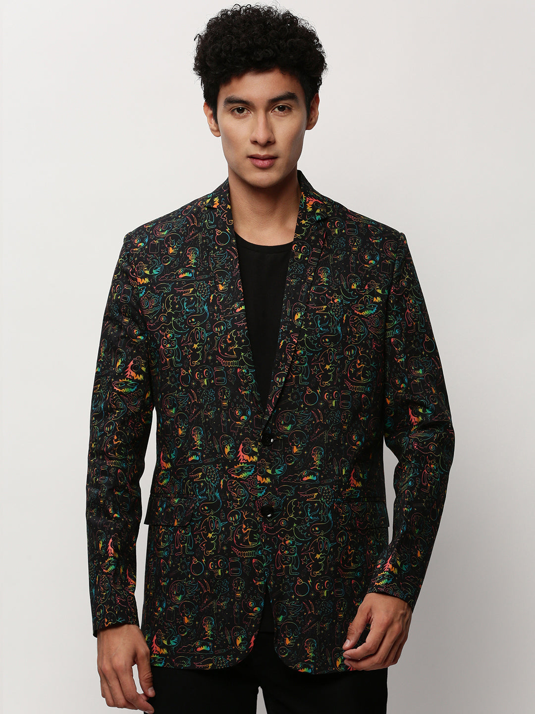 Men Black Printed Casual Blazers