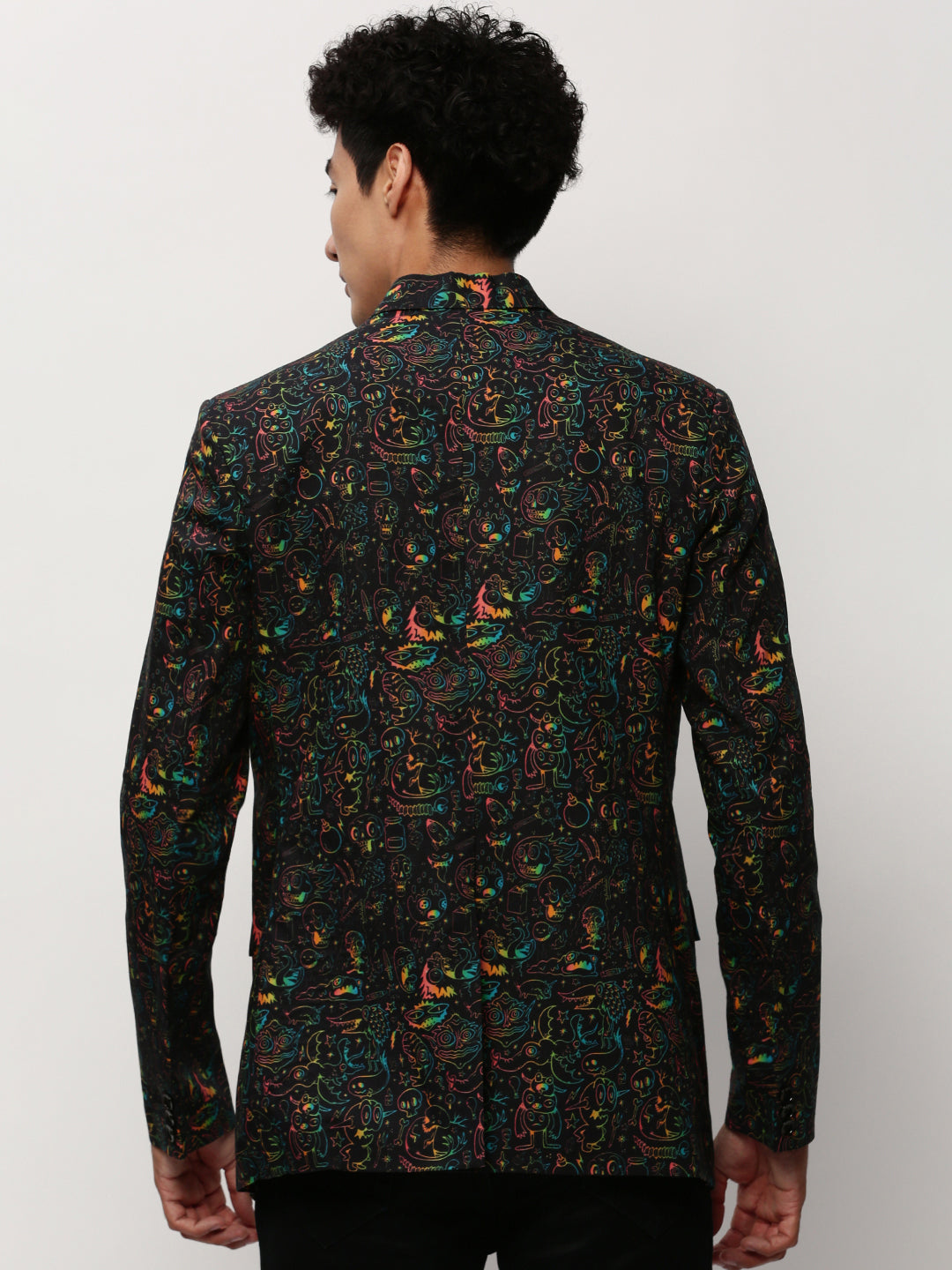 Men Black Printed Casual Blazers