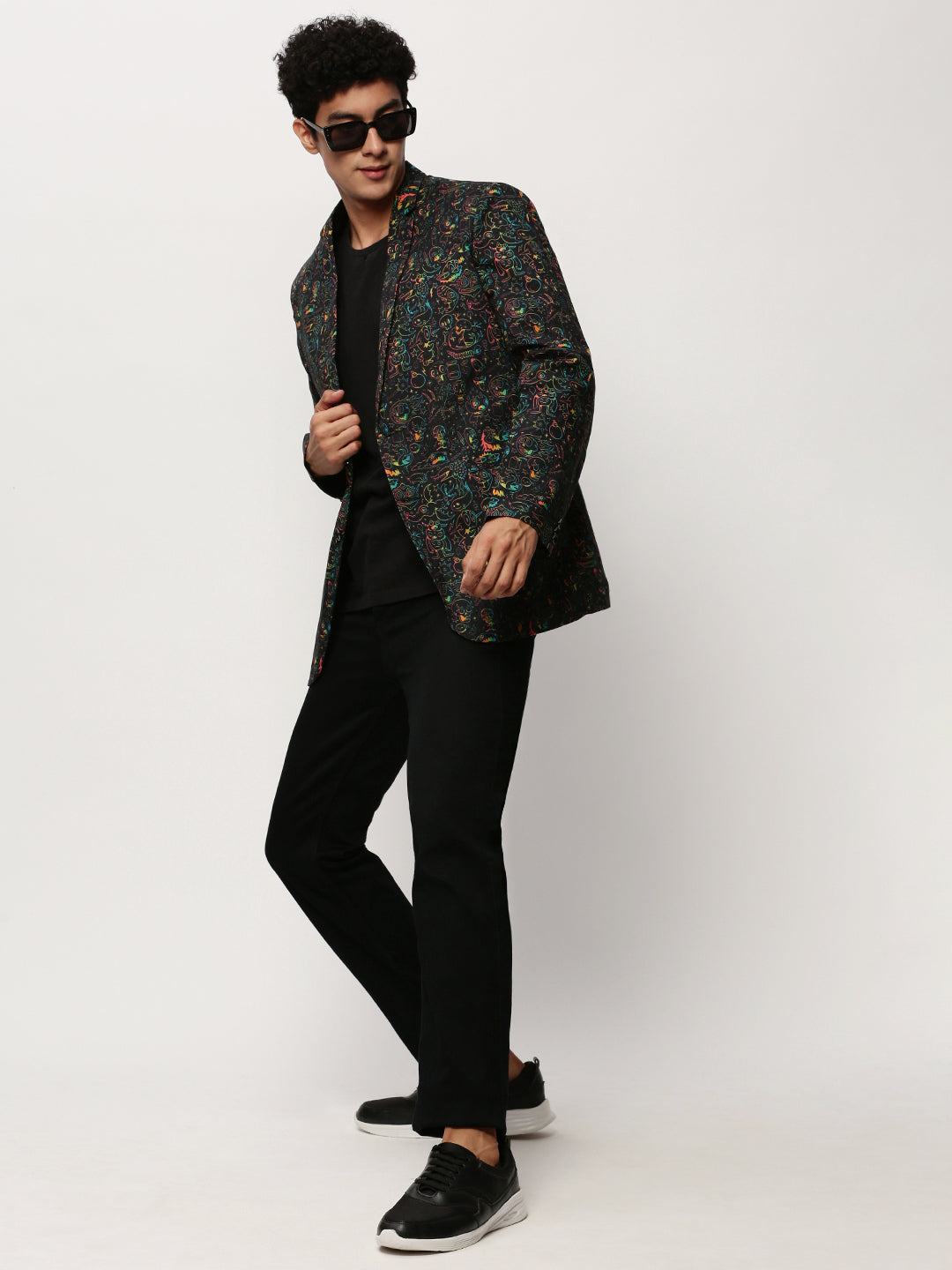 Men Black Printed Casual Blazers