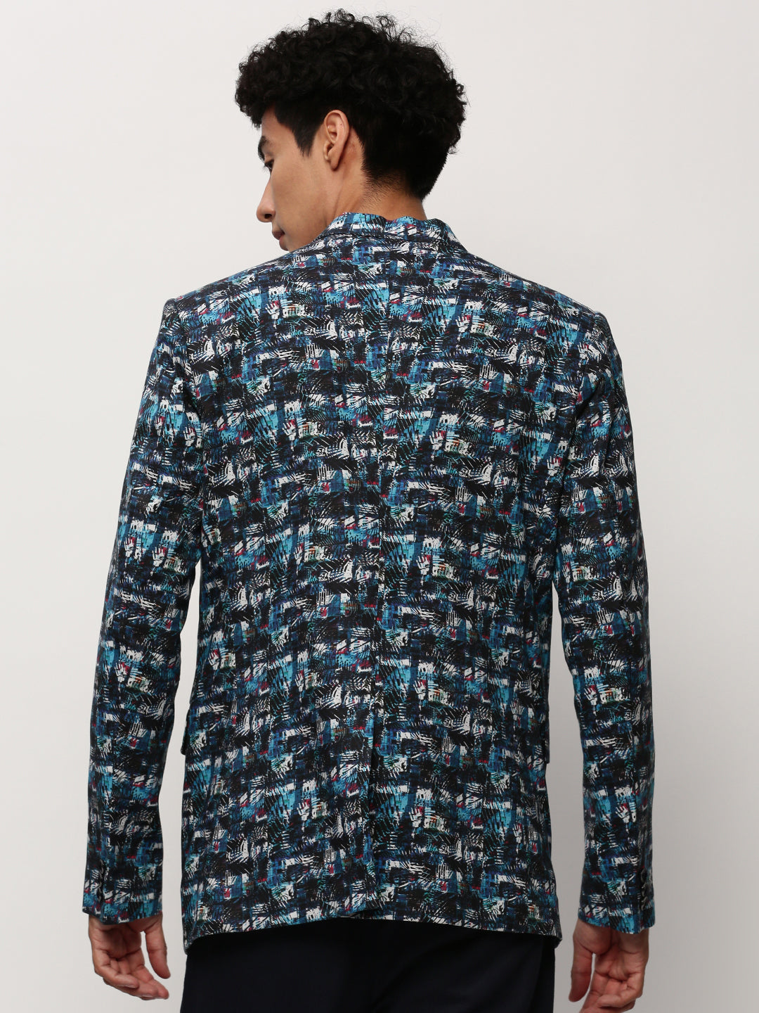 Men Blue Printed Casual Blazers