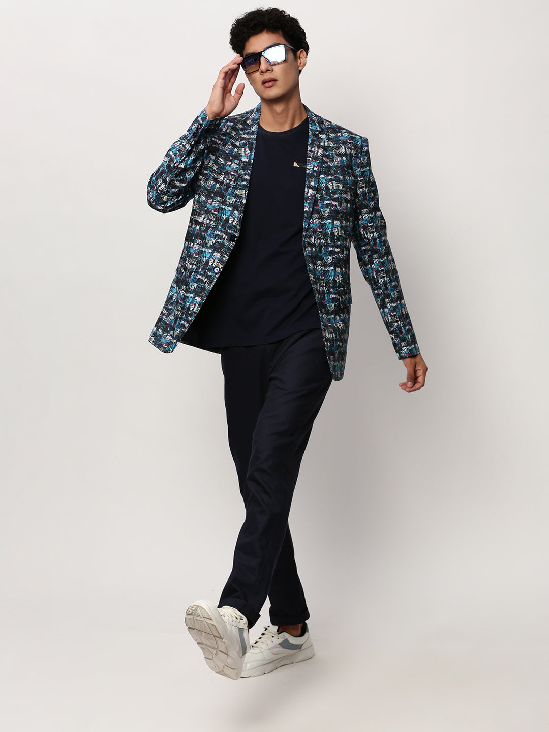 Men Blue Printed Casual Blazers