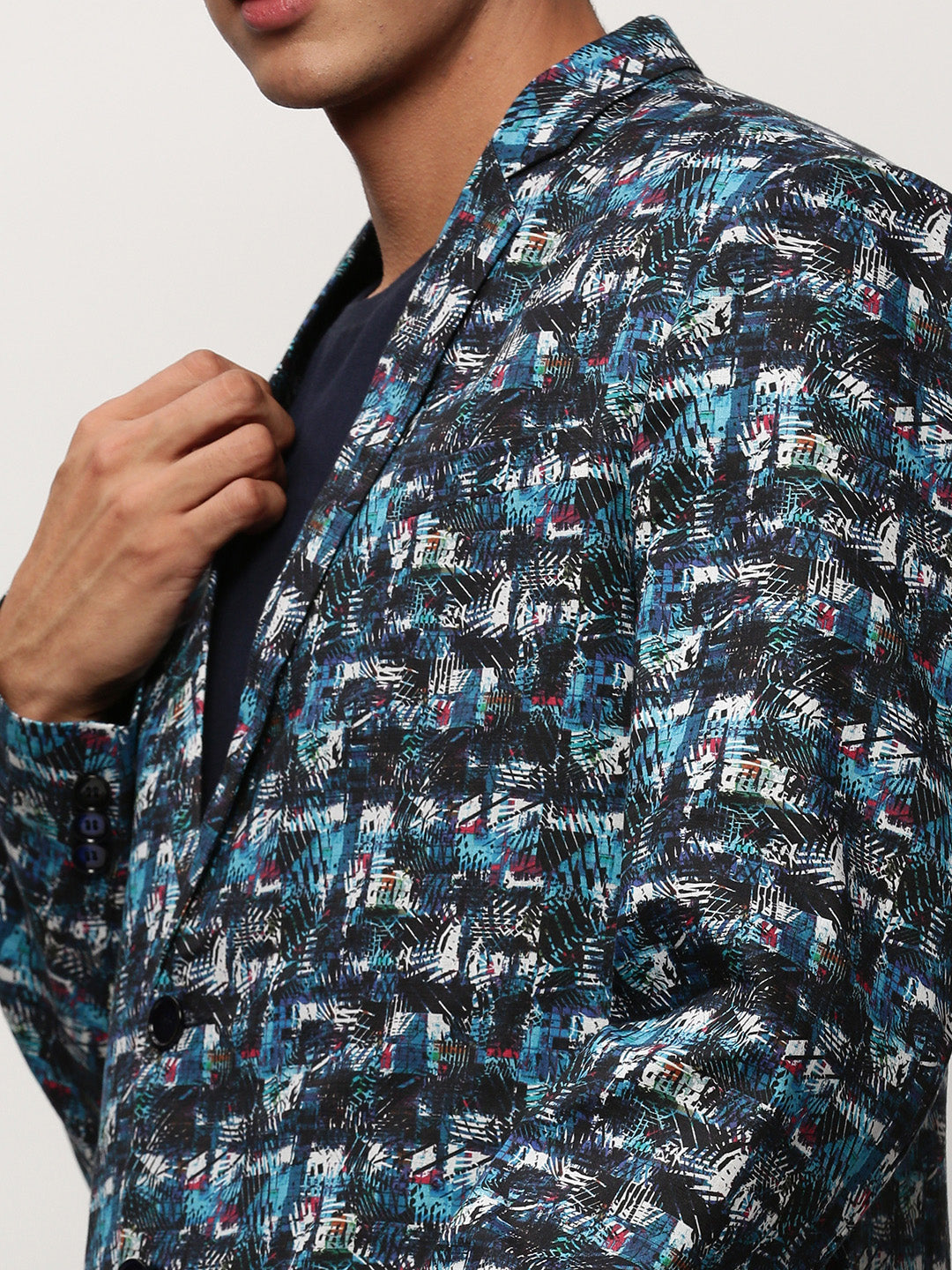 Men Blue Printed Casual Blazers