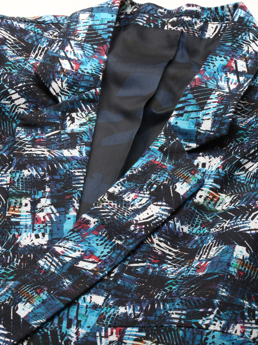 Men Blue Printed Casual Blazers