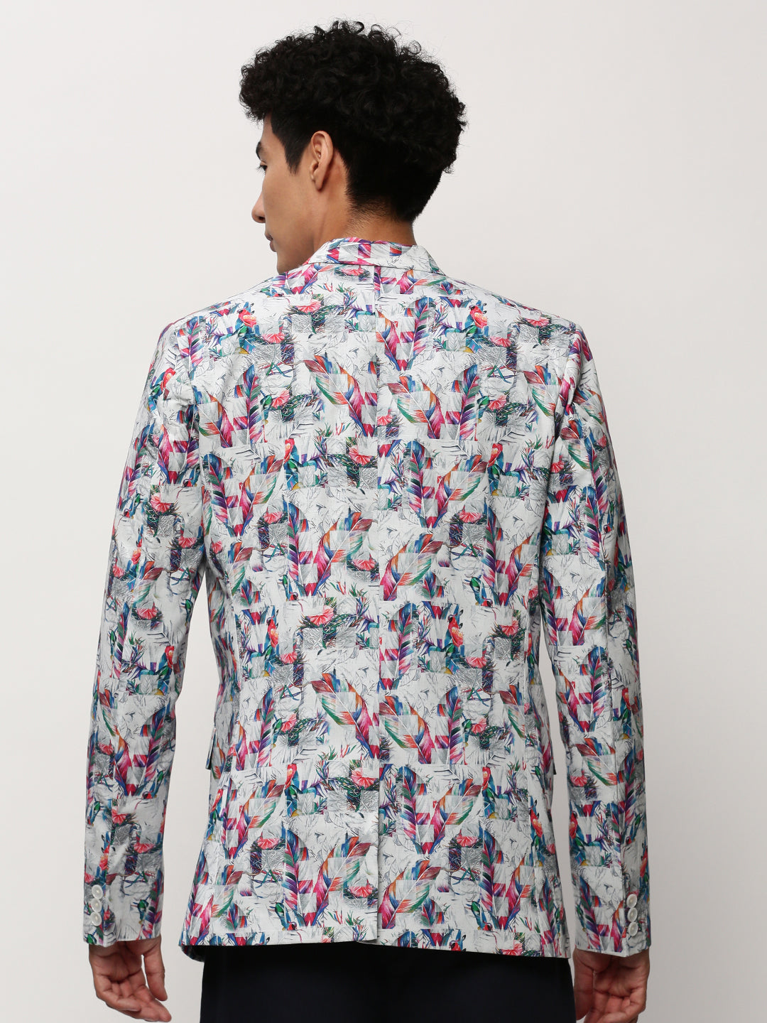 Men White Printed Casual Blazers