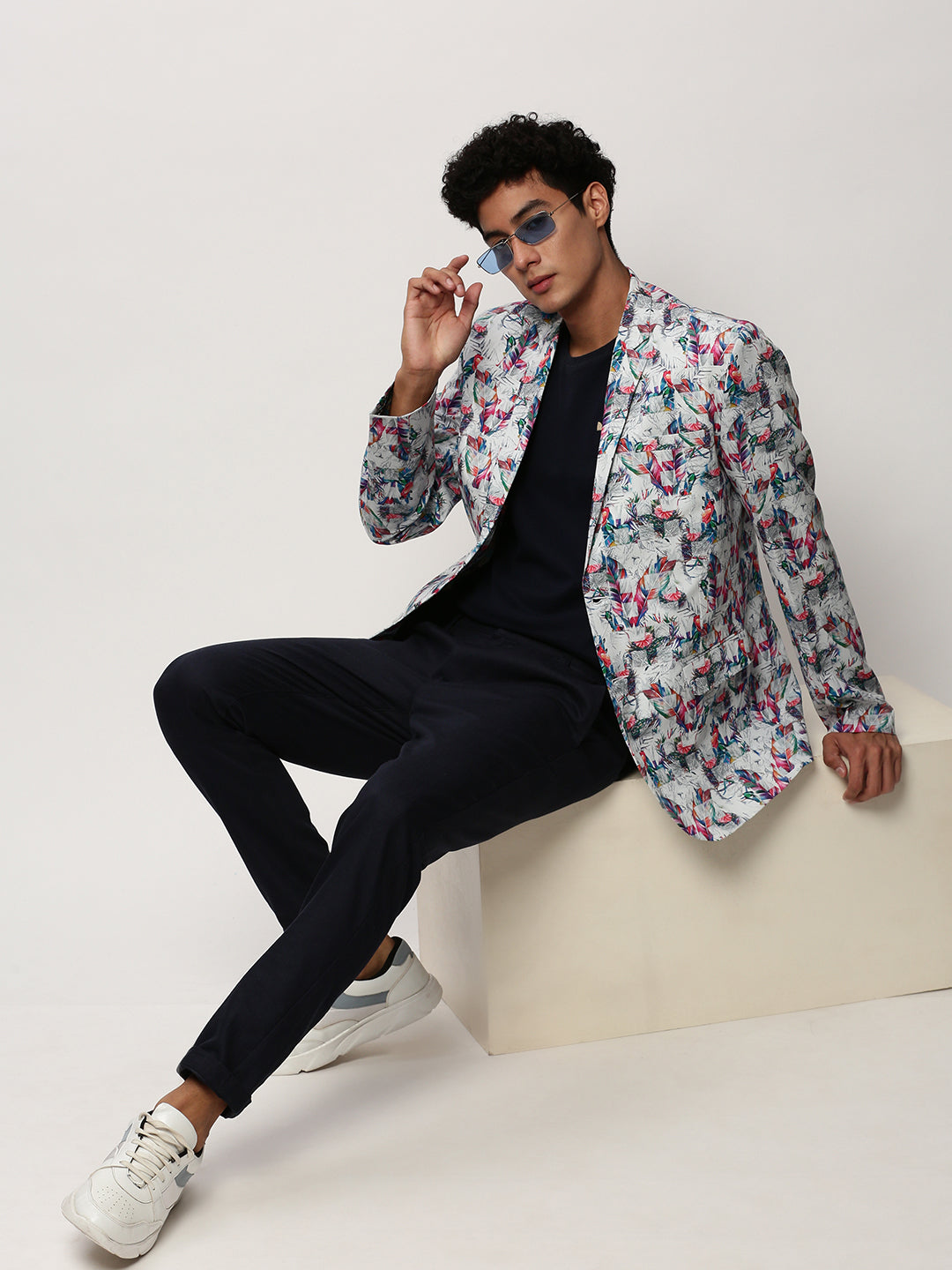 Men White Printed Casual Blazers