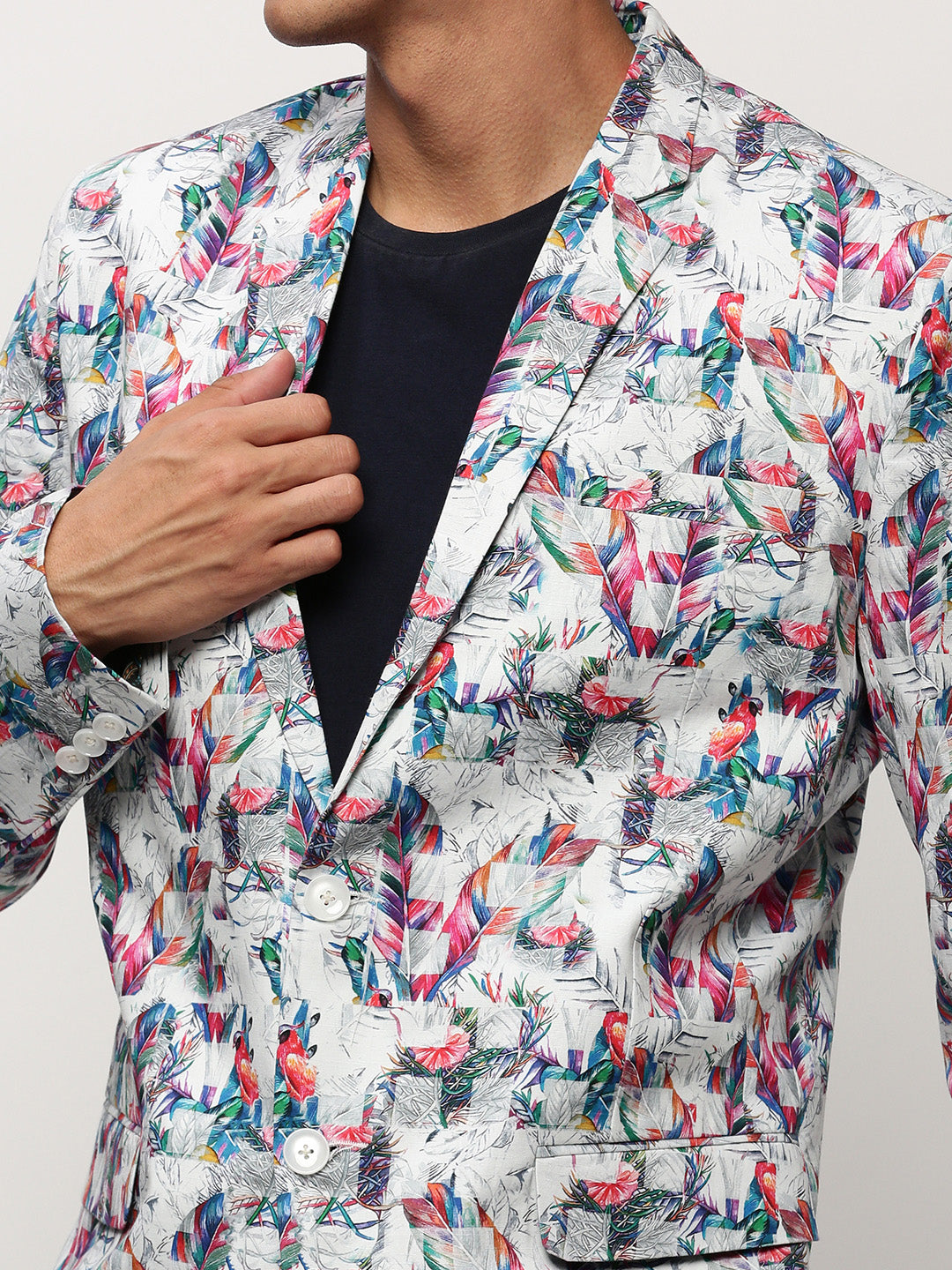 Men White Printed Casual Blazers