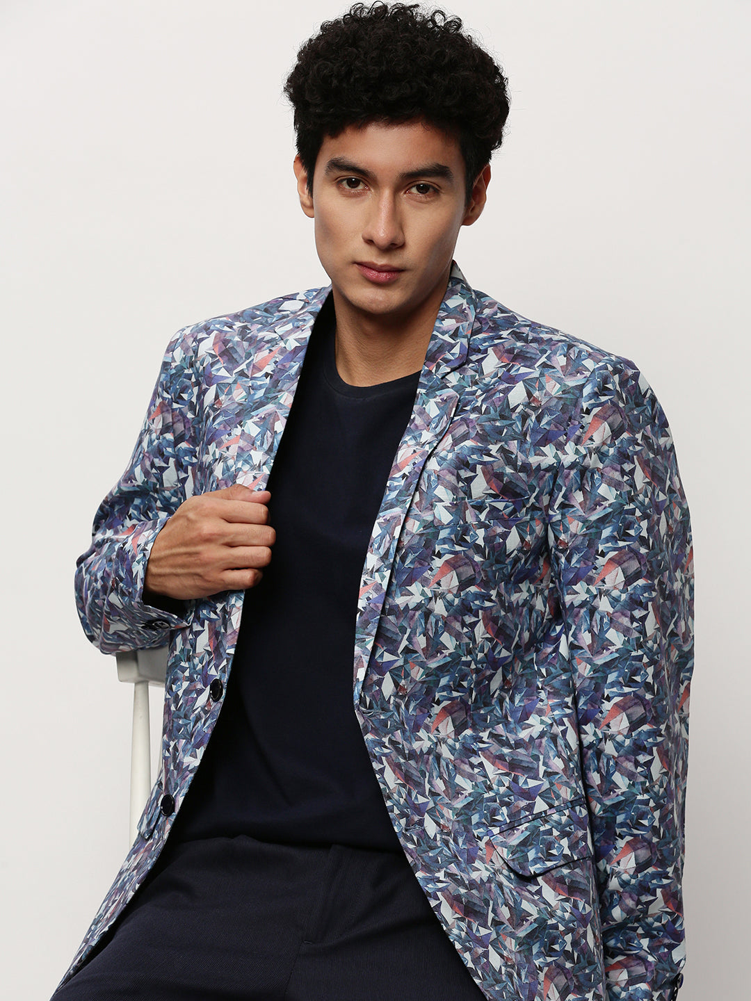 Men White Printed Casual Blazers