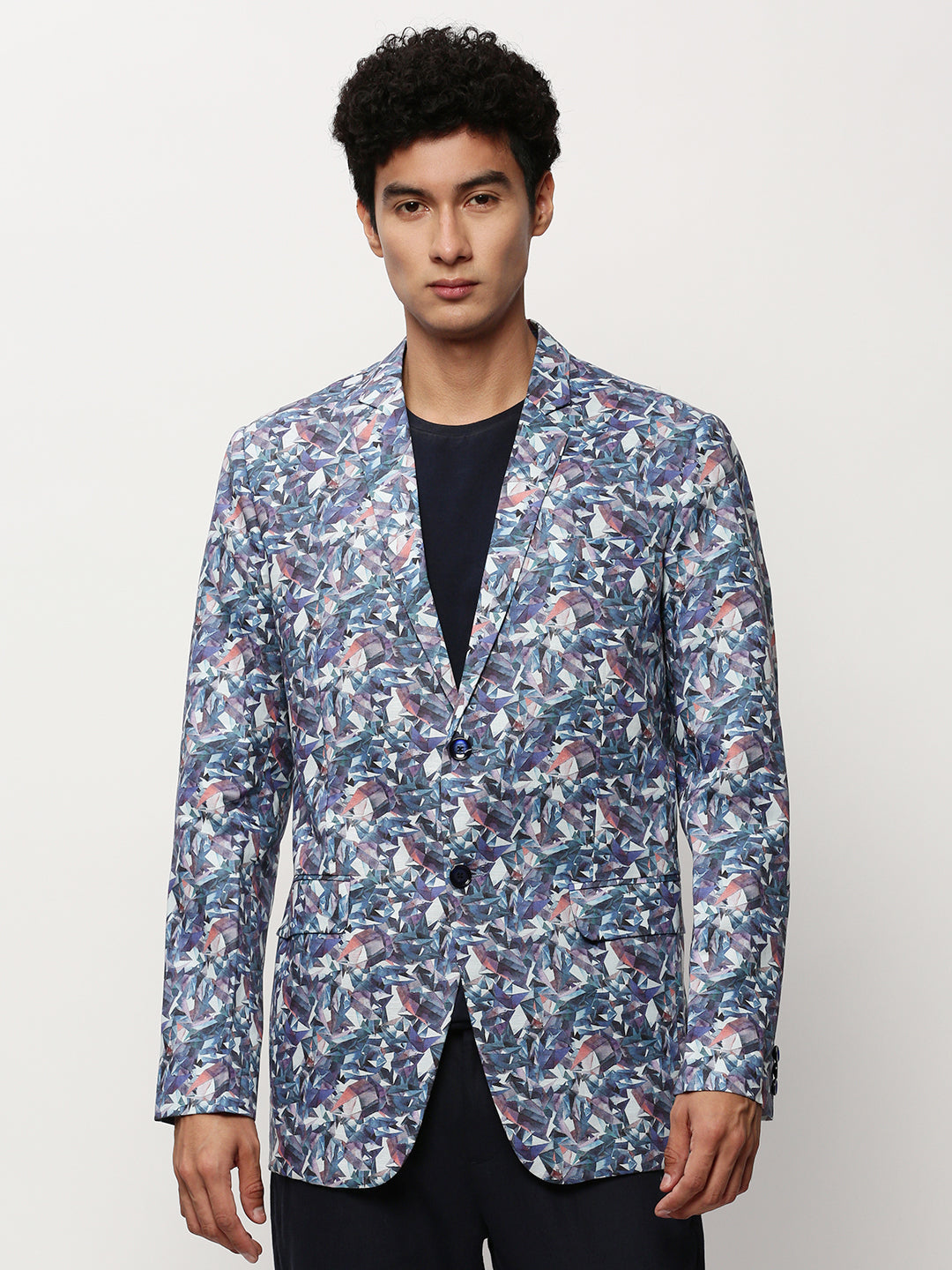 Men White Printed Casual Blazers