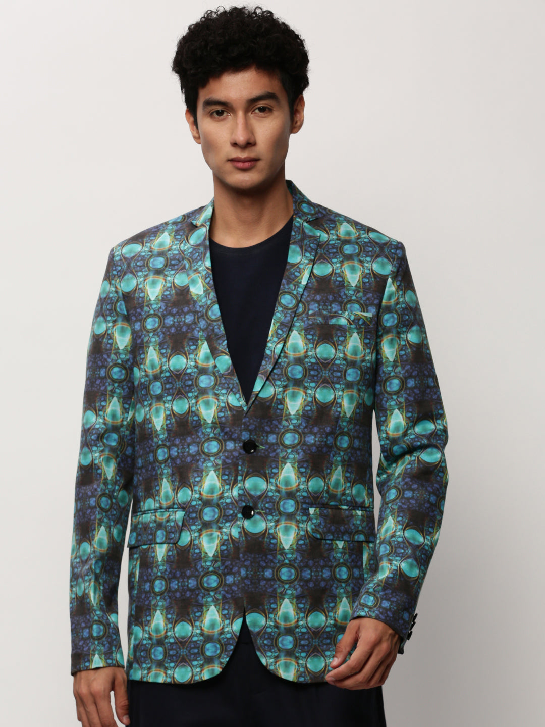 Men Blue Printed Casual Blazers