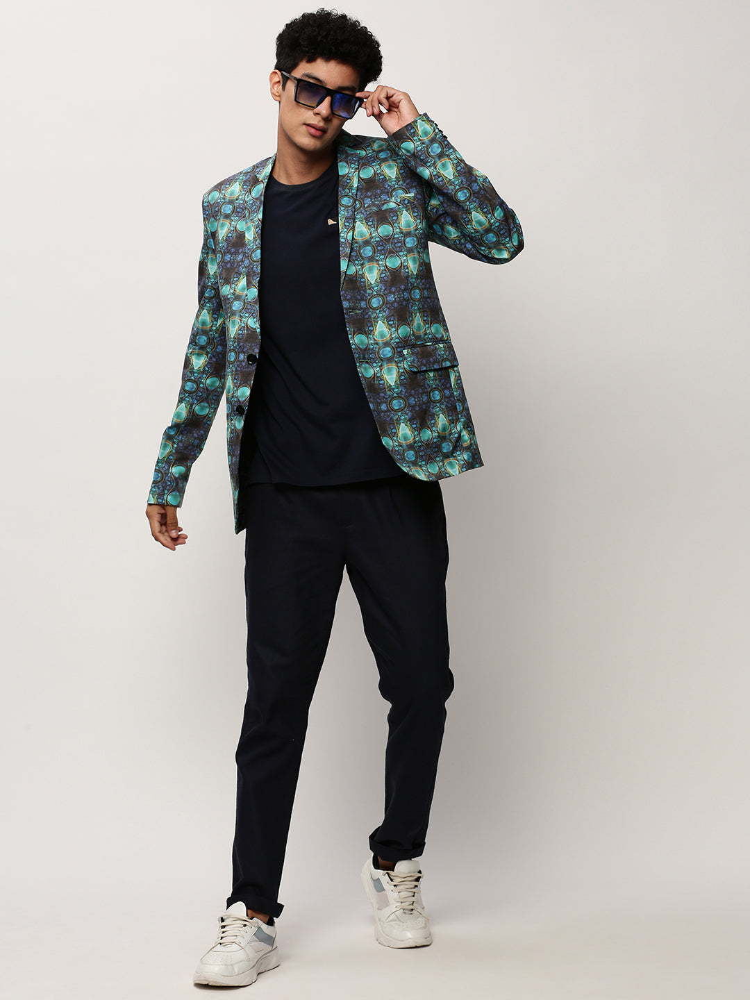 Men Blue Printed Casual Blazers