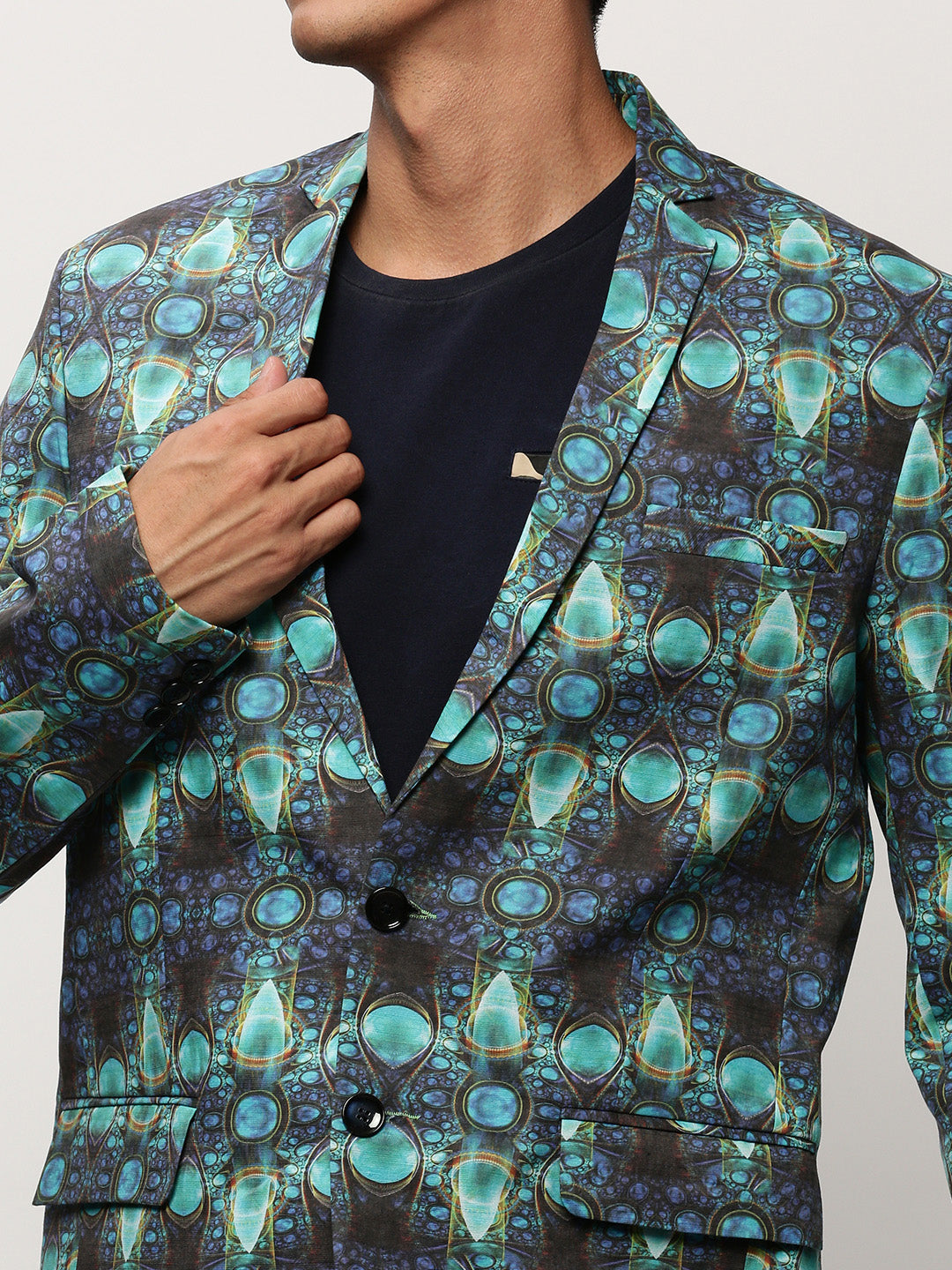 Men Blue Printed Casual Blazers