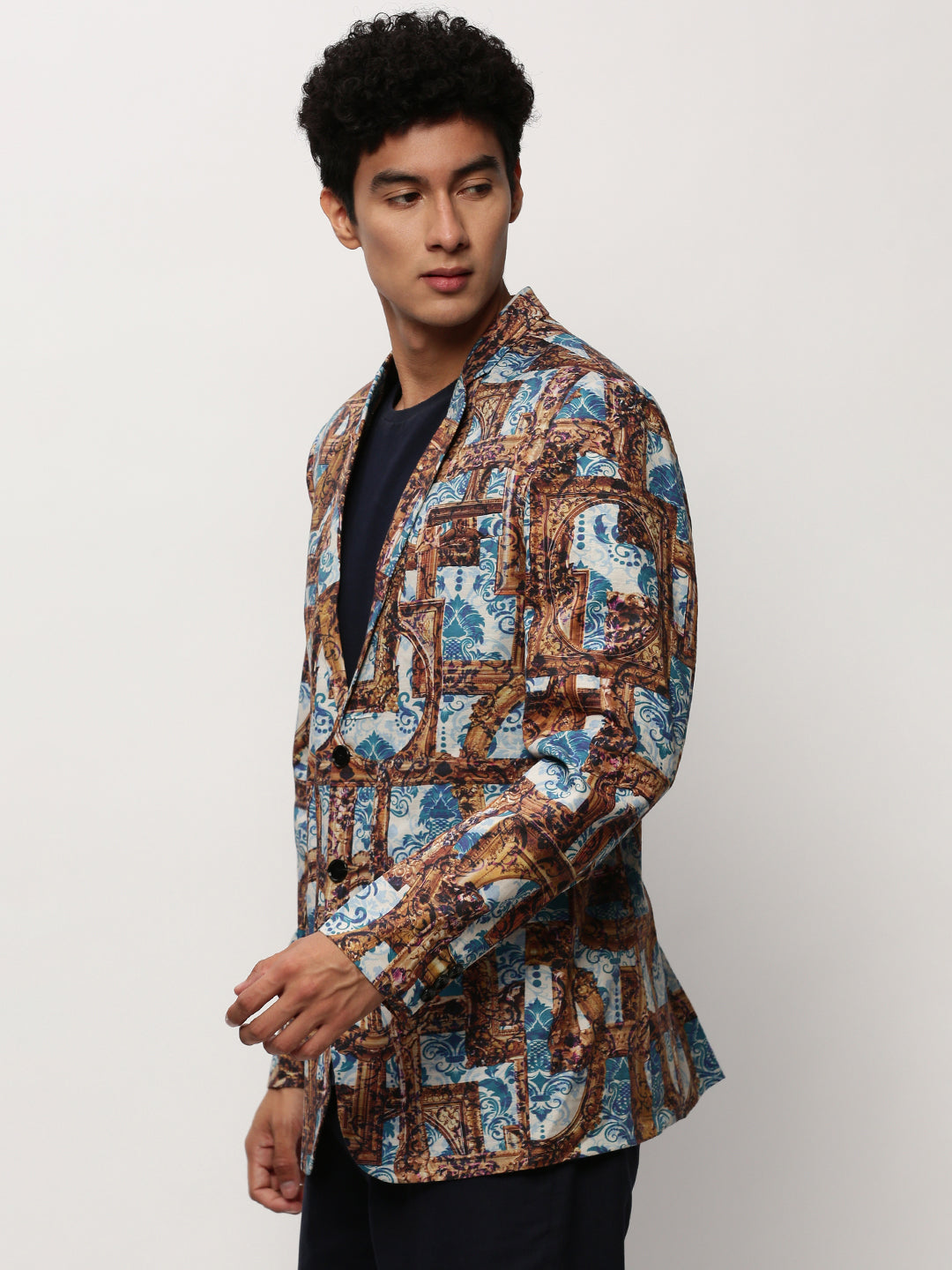 Men Brown Printed Casual Blazers