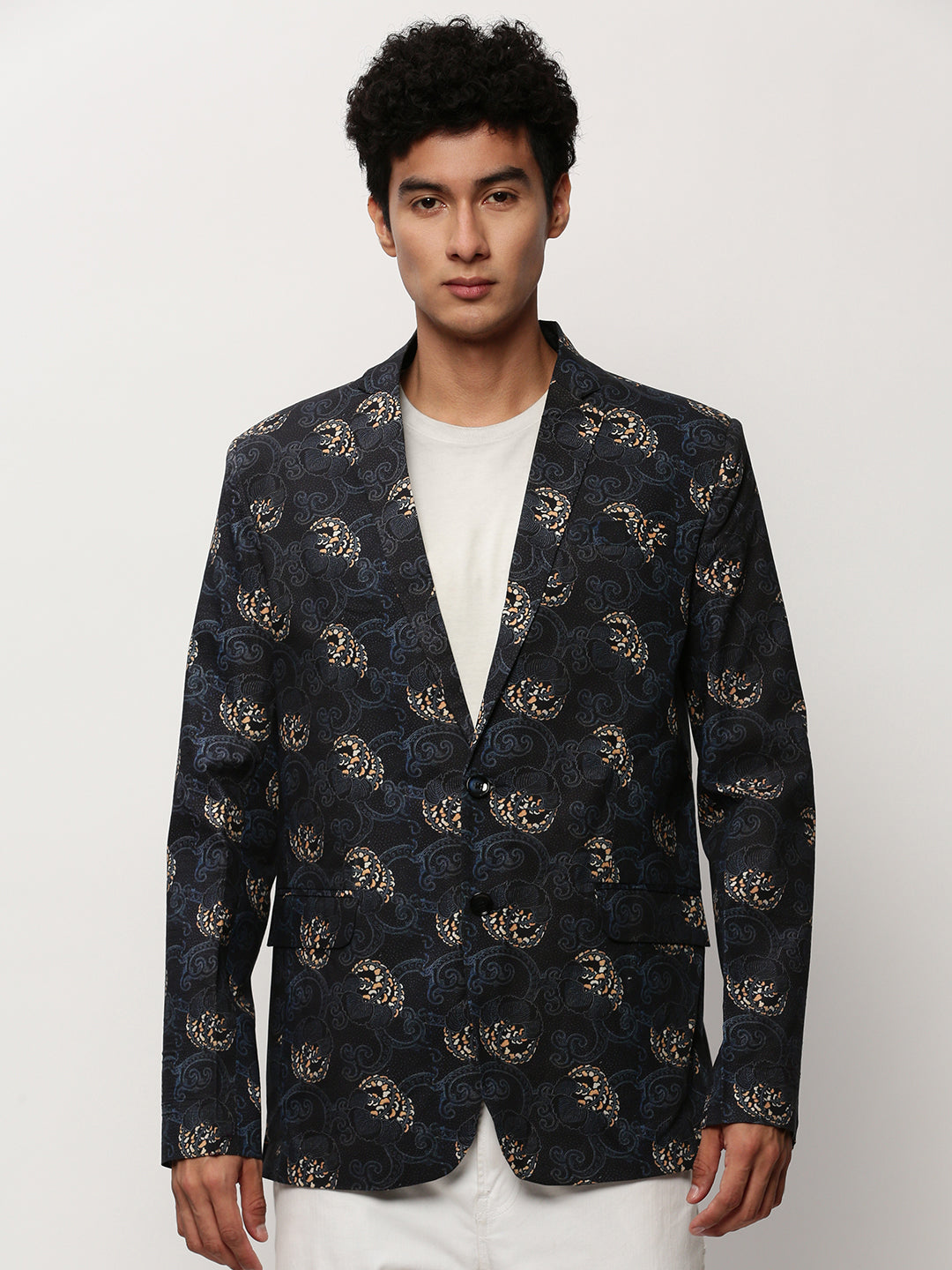 Men Black Printed Casual Blazers