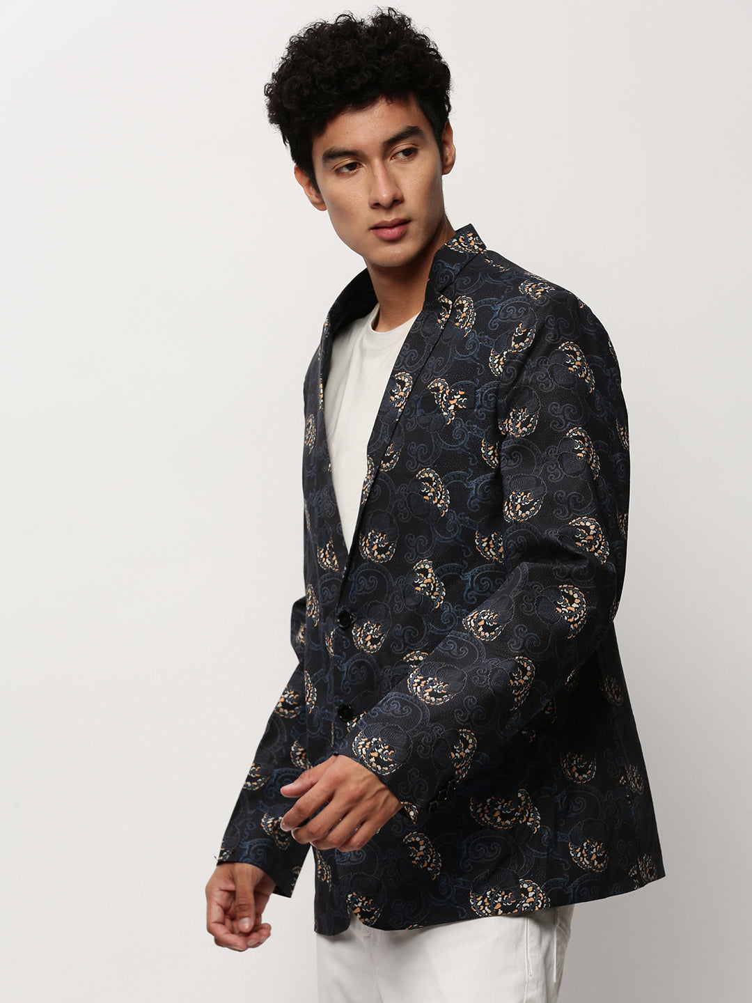 Men Black Printed Casual Blazers