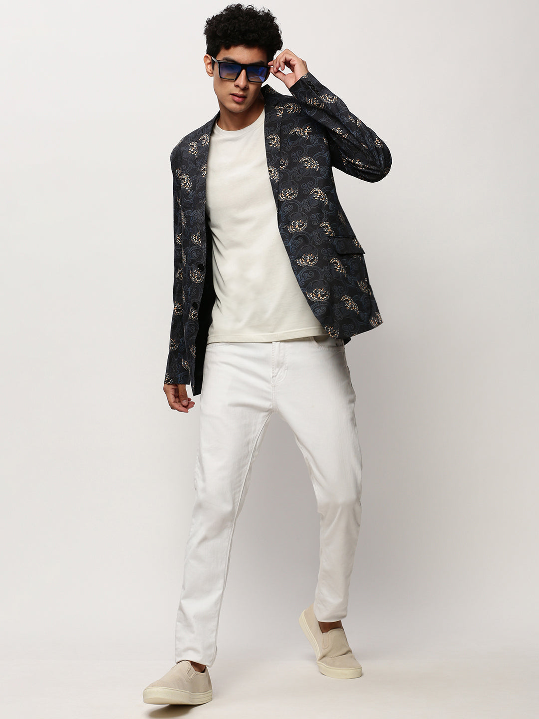 Men Black Printed Casual Blazers