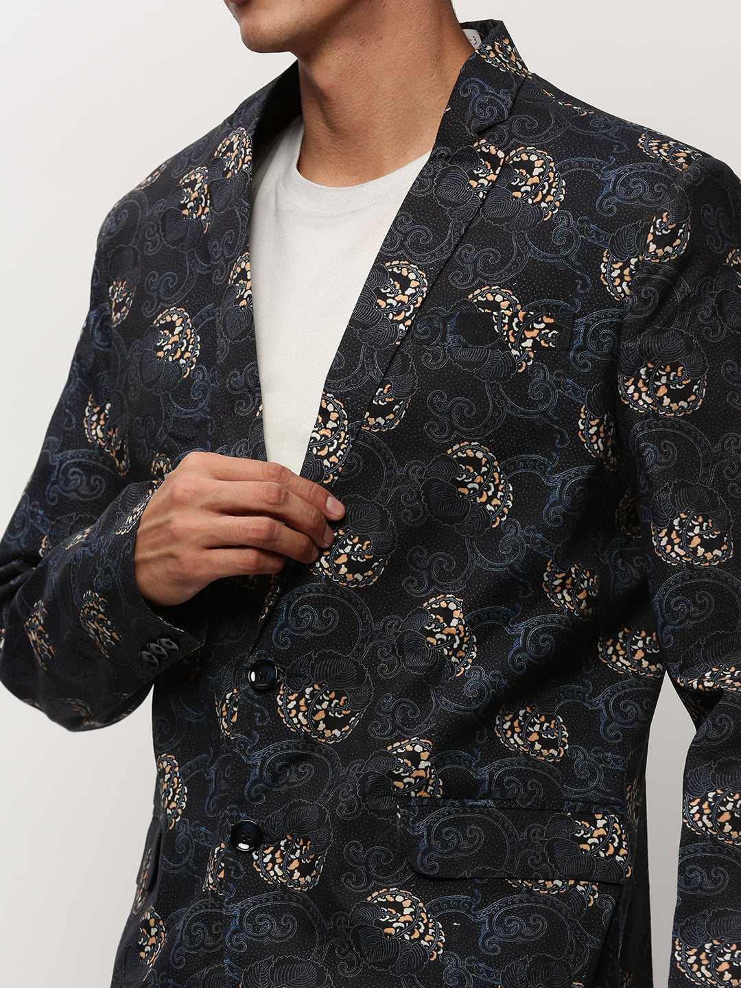 Men Black Printed Casual Blazers