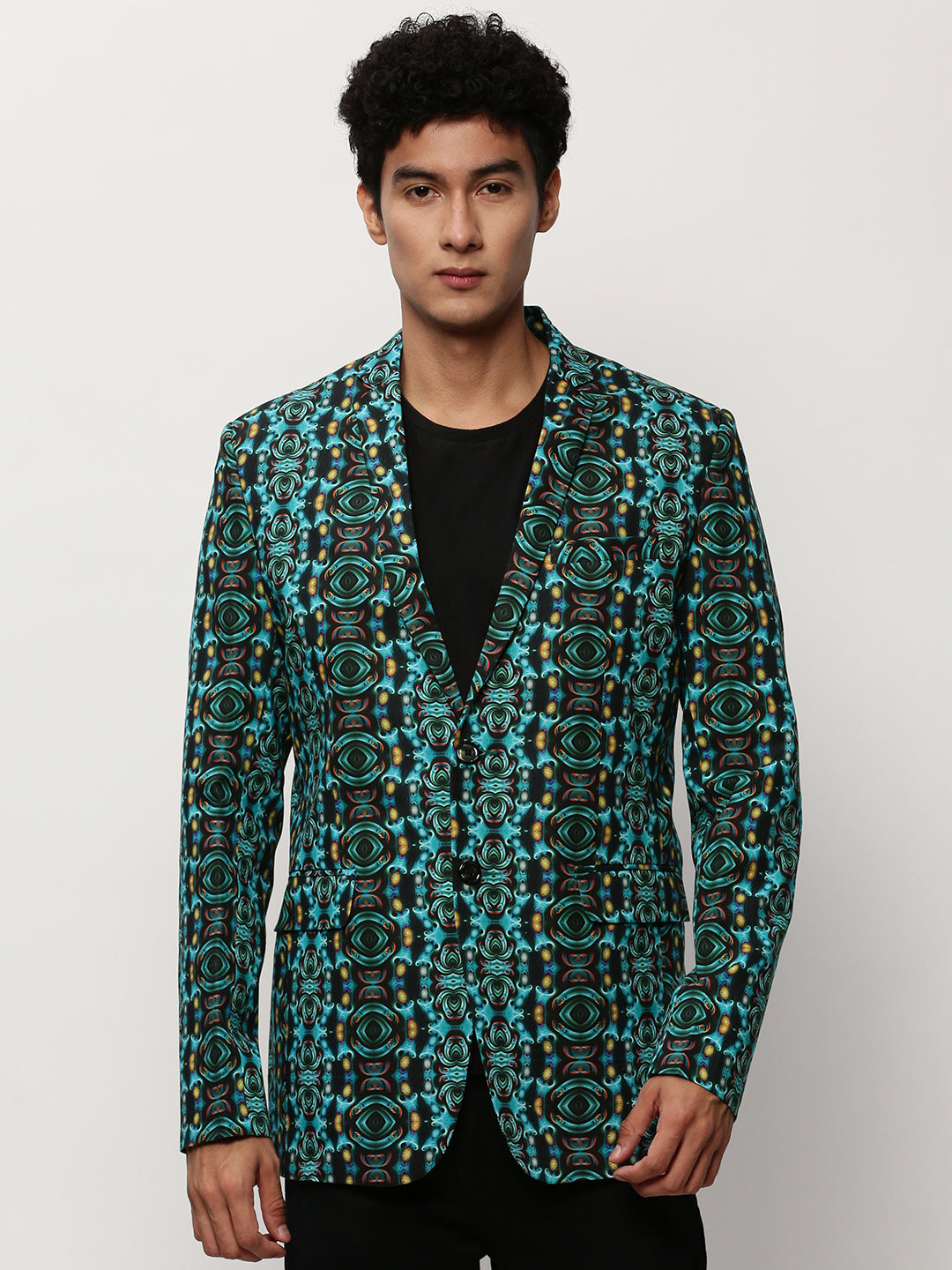 Men Blue Printed Casual Blazers