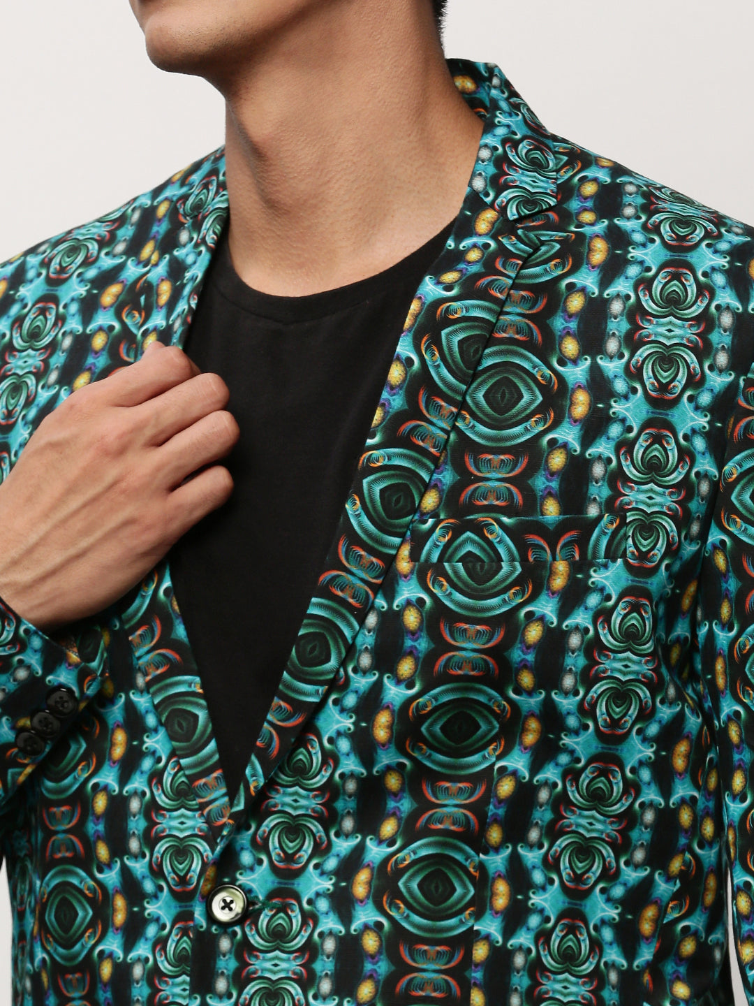 Men Blue Printed Casual Blazers