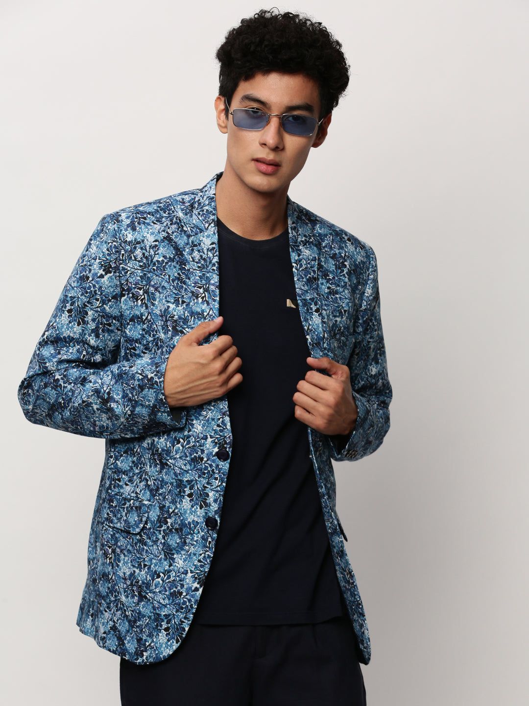 Men Blue Printed Casual Blazers