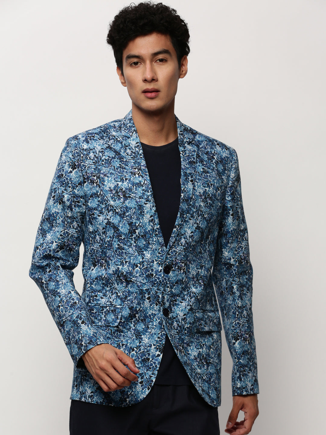 Men Blue Printed Casual Blazers