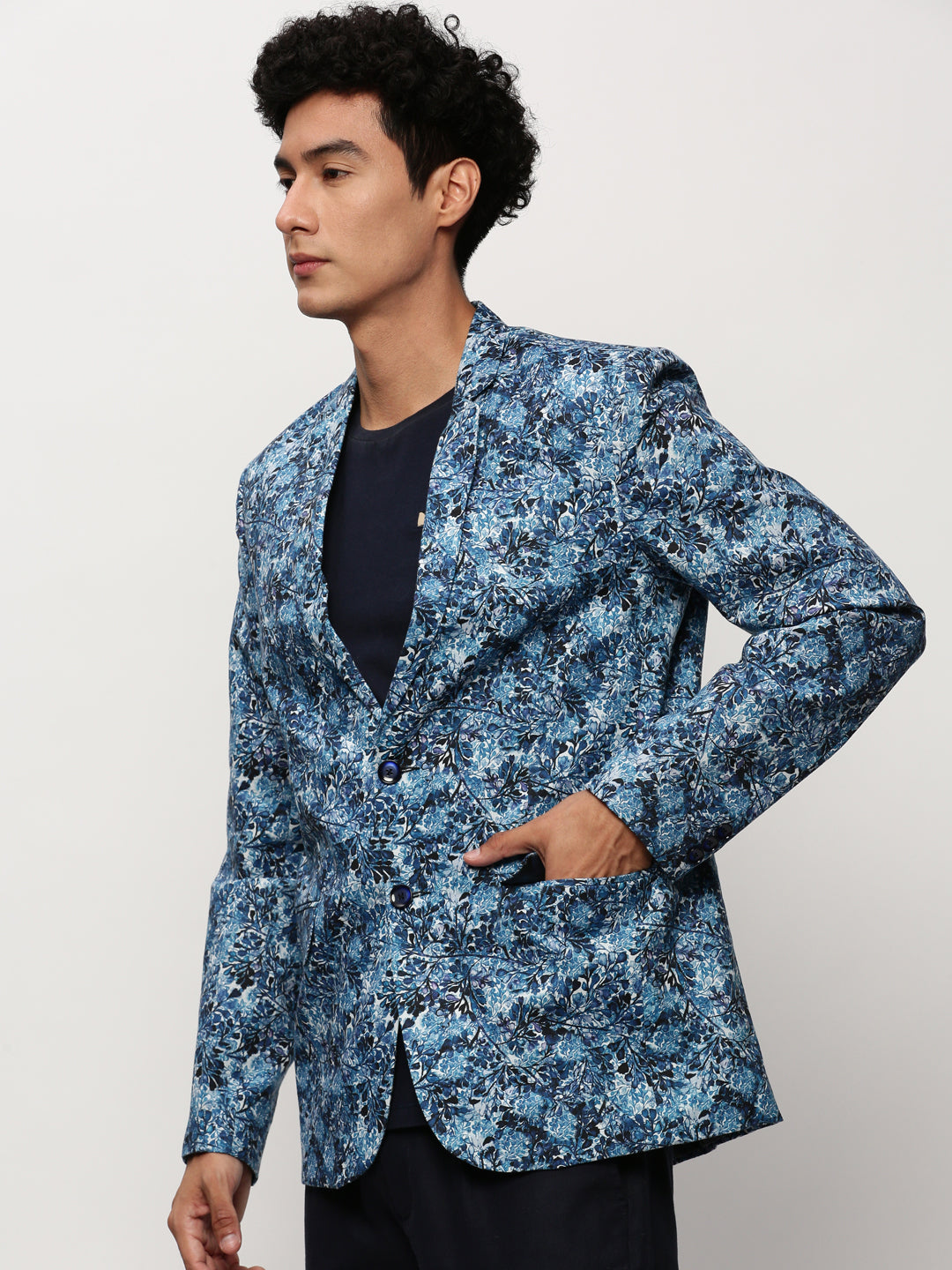 Men Blue Printed Casual Blazers