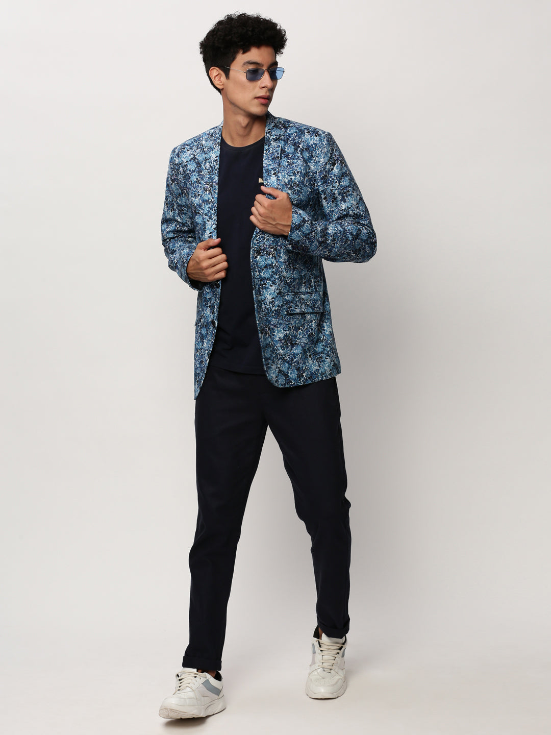 Men Blue Printed Casual Blazers