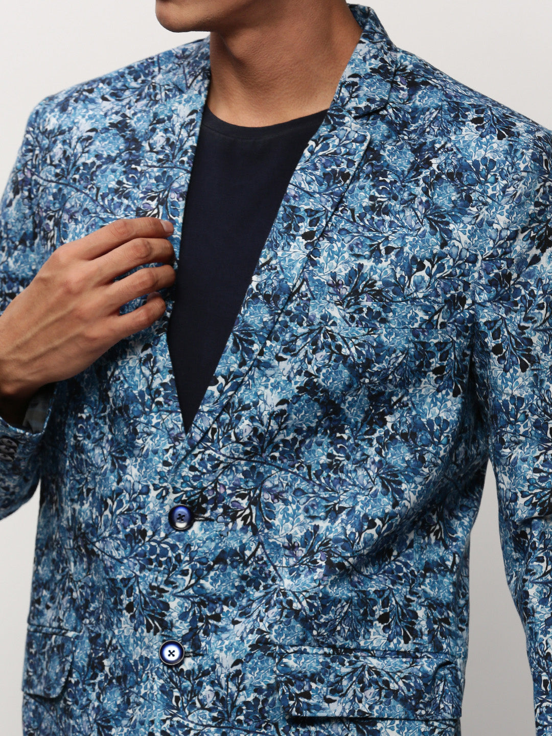 Men Blue Printed Casual Blazers