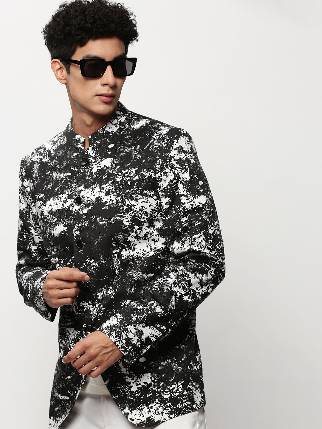 Men Black Printed Casual Blazers