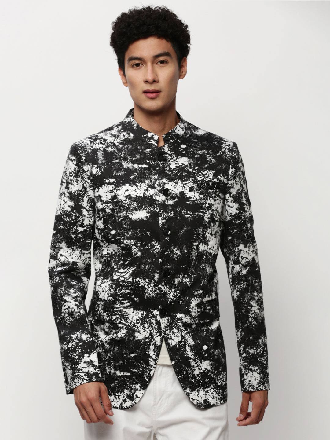 Men Black Printed Casual Blazers