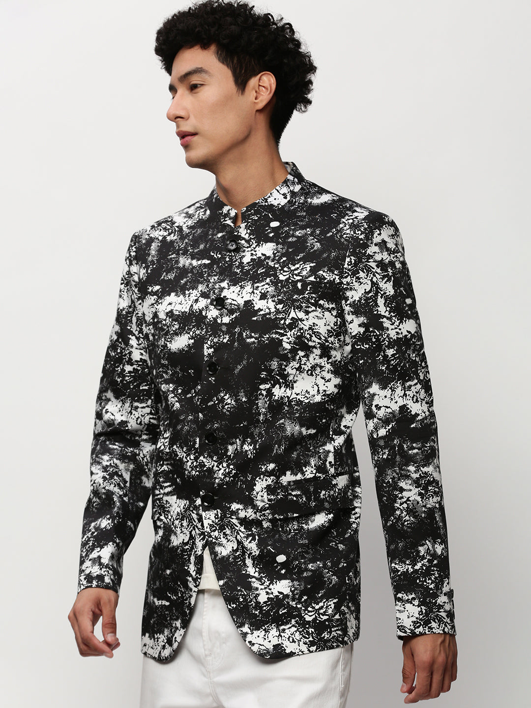 Men Black Printed Casual Blazers