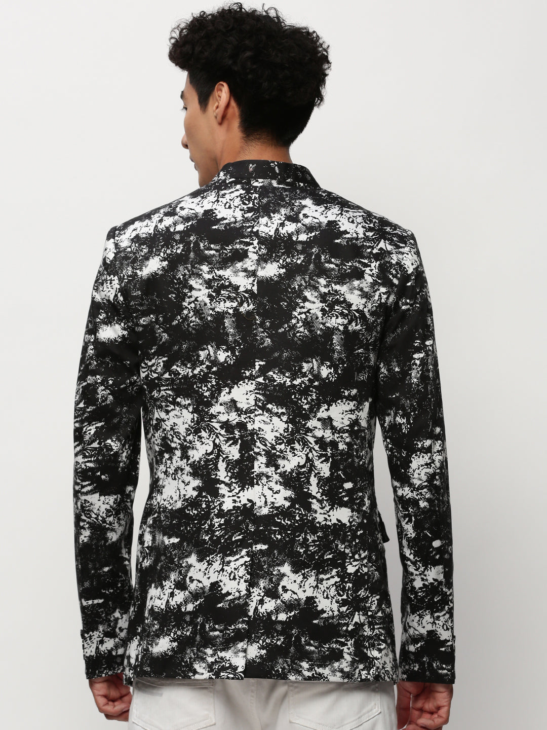 Men Black Printed Casual Blazers