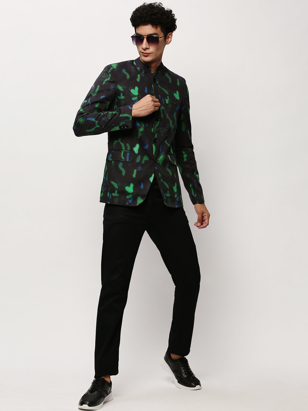 Men Black Printed Casual Blazers