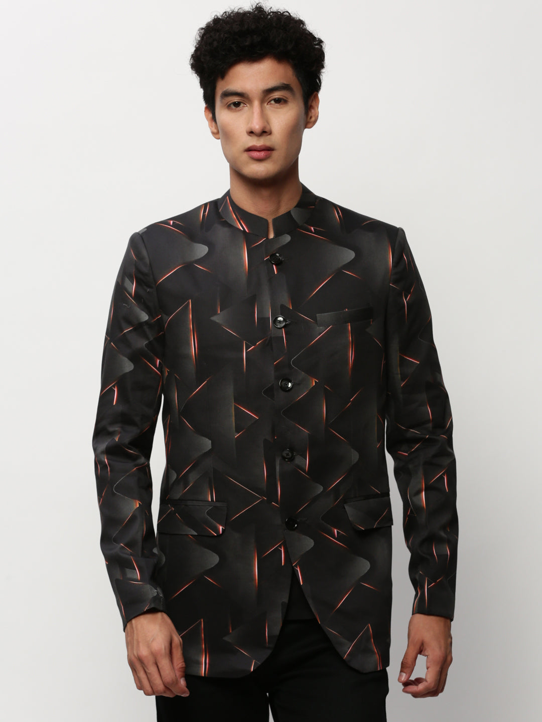 Men Black Printed Casual Blazers