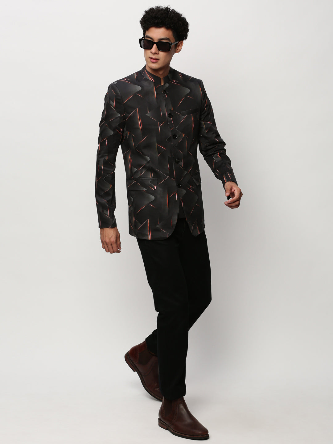 Men Black Printed Casual Blazers